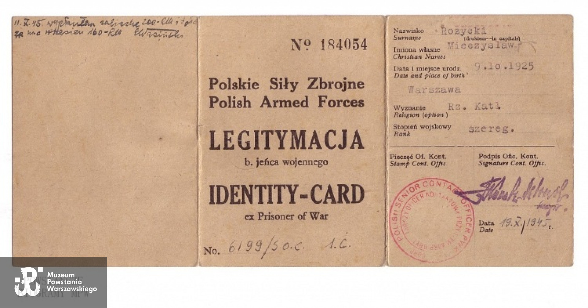 Legitymacja b. jeńca wojennego. Z archiwum rodzinnego Jacka Szulskiego