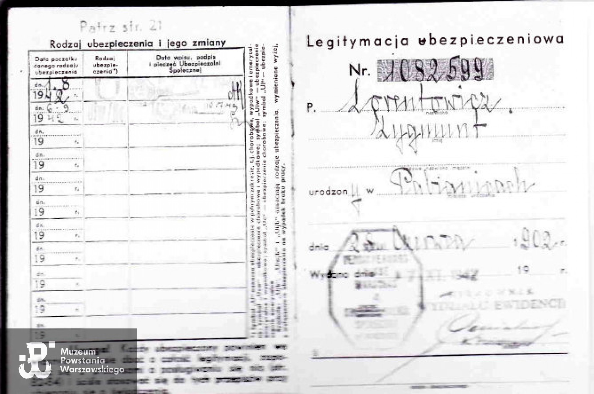 Legitymacja ubezpieczeniowa Zygmunta Lorentowicza. Z archiwum rodzinnego Michała Lorentowicza