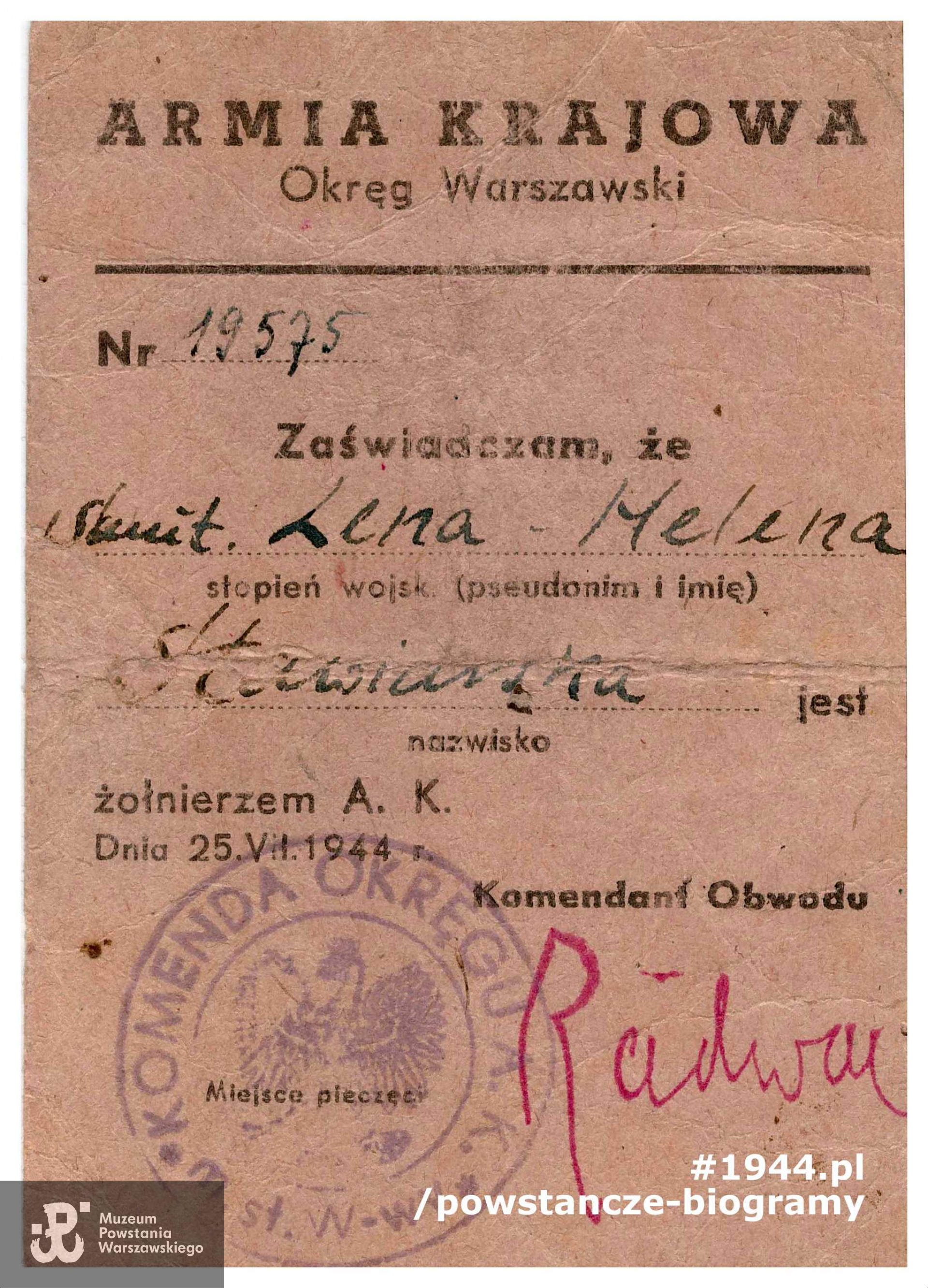 Ze zbiorów Muzeum Powstania Warszawskiego, sygn. P/8918/17, dar córki, p. Małgorzaty Margrie