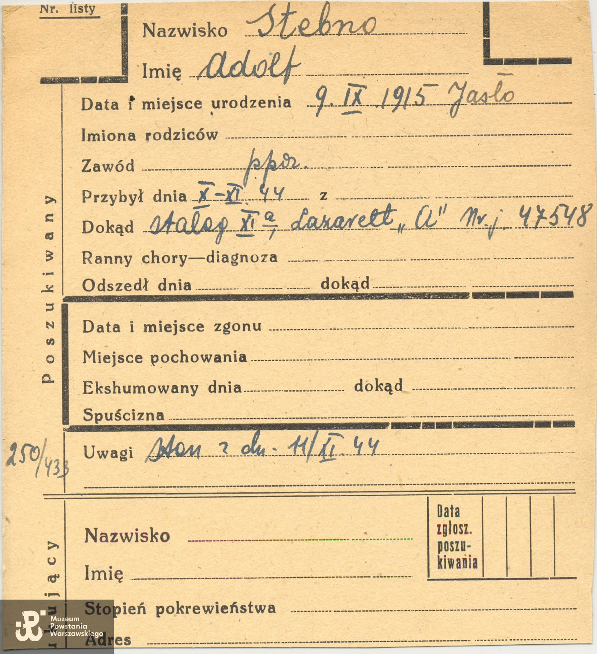 PCK - kartoteka: Stebno Adolf