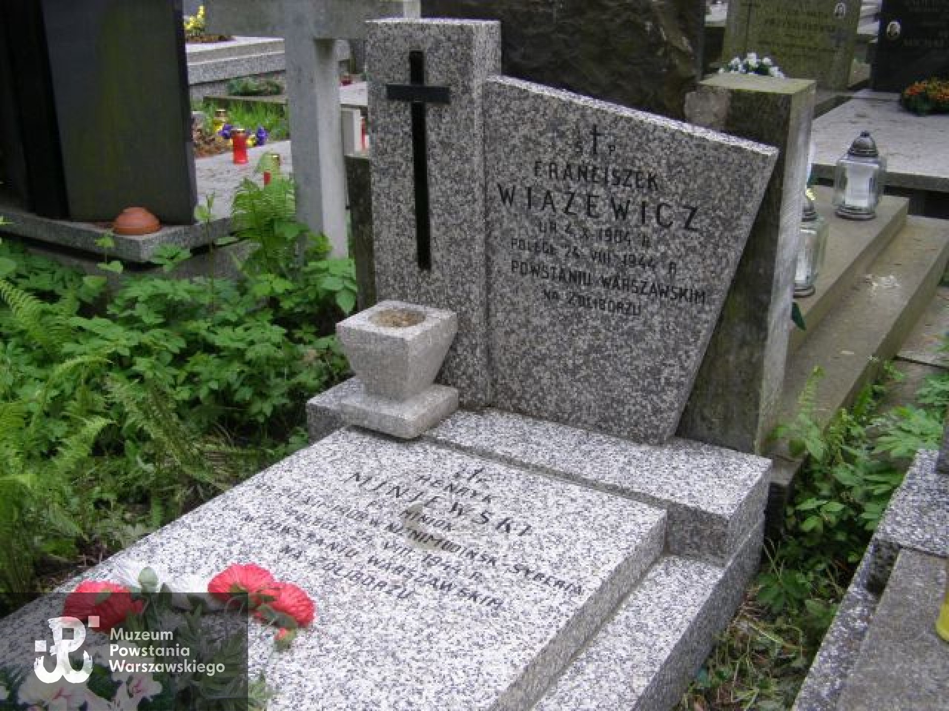 Cmentarz Wojskowy na Powązkach, kw. A-25, rząd 16, grób 8, miejsce pochowania Henryka Miniewskiego i Franciszka Wiazewicza (Wiażewicza). Fot. udostępnił p. Zbigniew Miniewski.