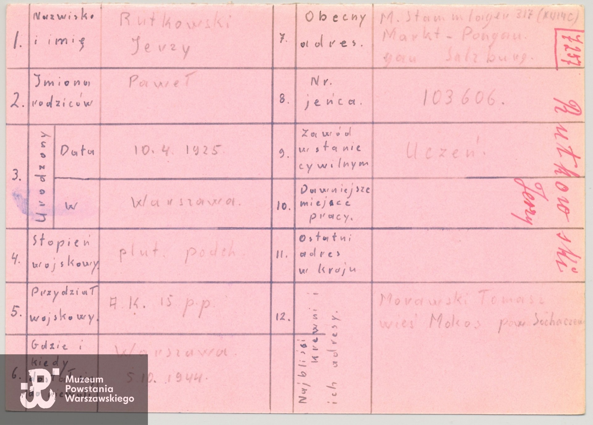 Polski Czerwony Krzyż - kartoteka