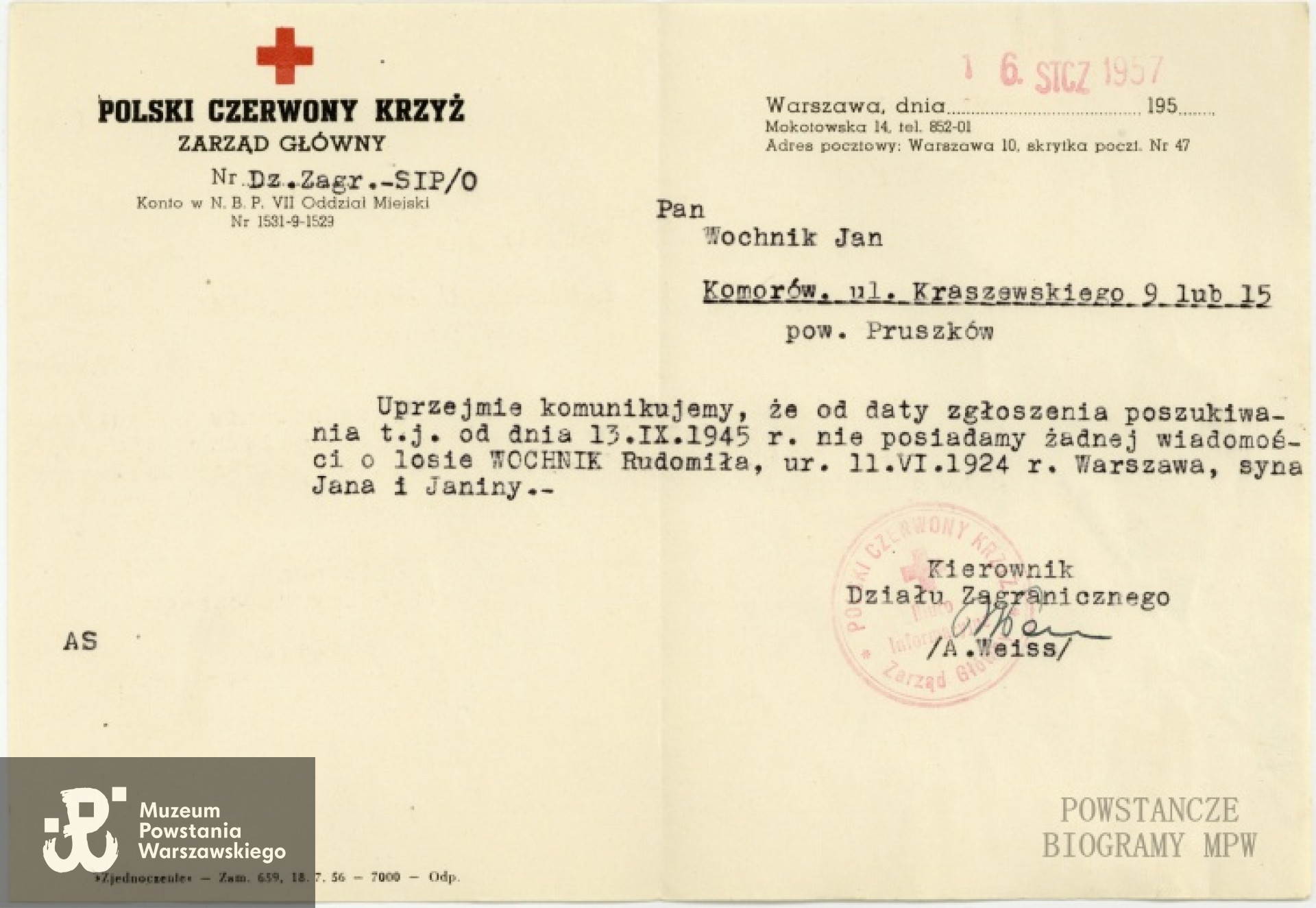 Dokument  z archiwum rodzinnego p. Danuty Wochnik-Dyjas