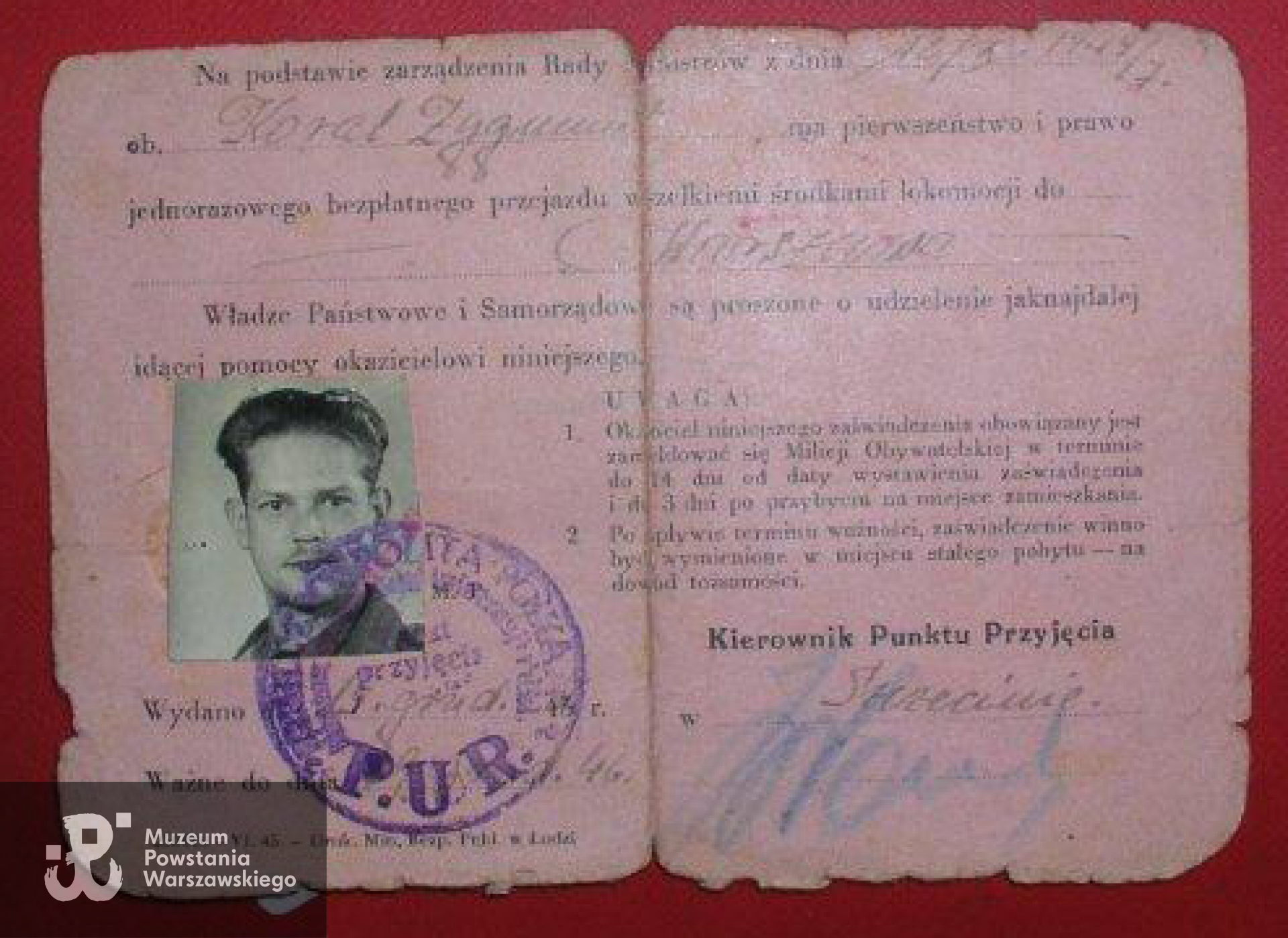 Zaświadczenie PUR (Państwowy Urząd Repatriacyjny). Udostępnił  p. Wojciech Pakuła vel Rutka