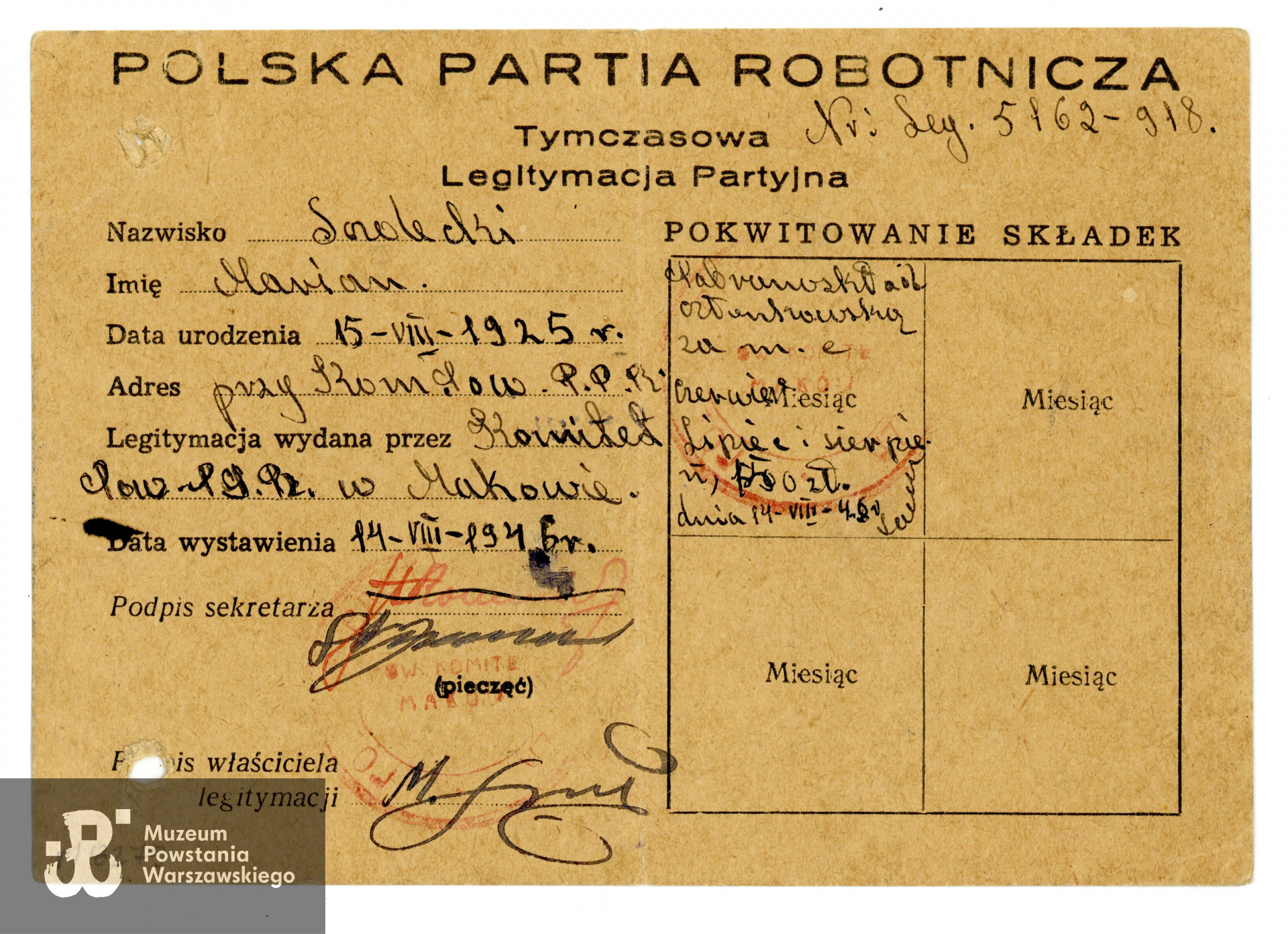 Muzeum Powstania Warszawskiego,  P/8279/15, dar p. Mirosławy Bednarek, córki Powstańca