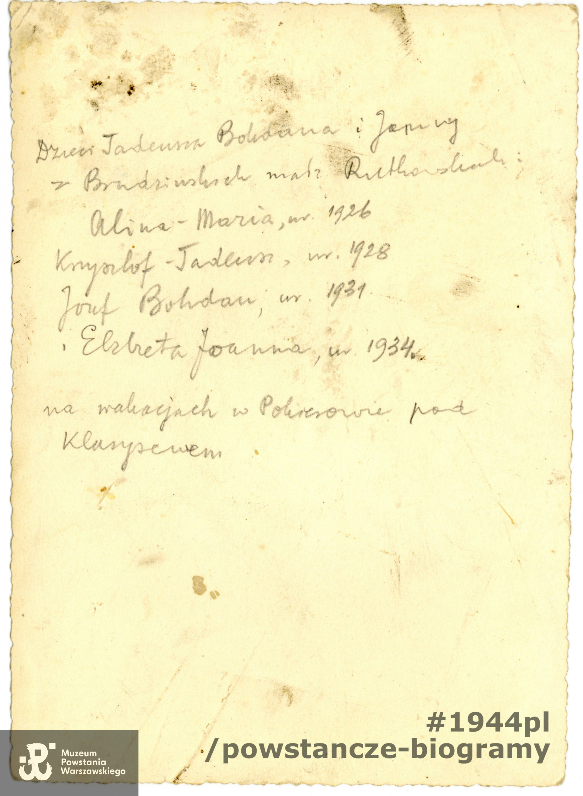 Fot. ze zbiorów rodzinnych udostępnione przez p. Jana Polaczka, syna Aliny Polaczkowej z d. Rutkowskiej ps. Alina