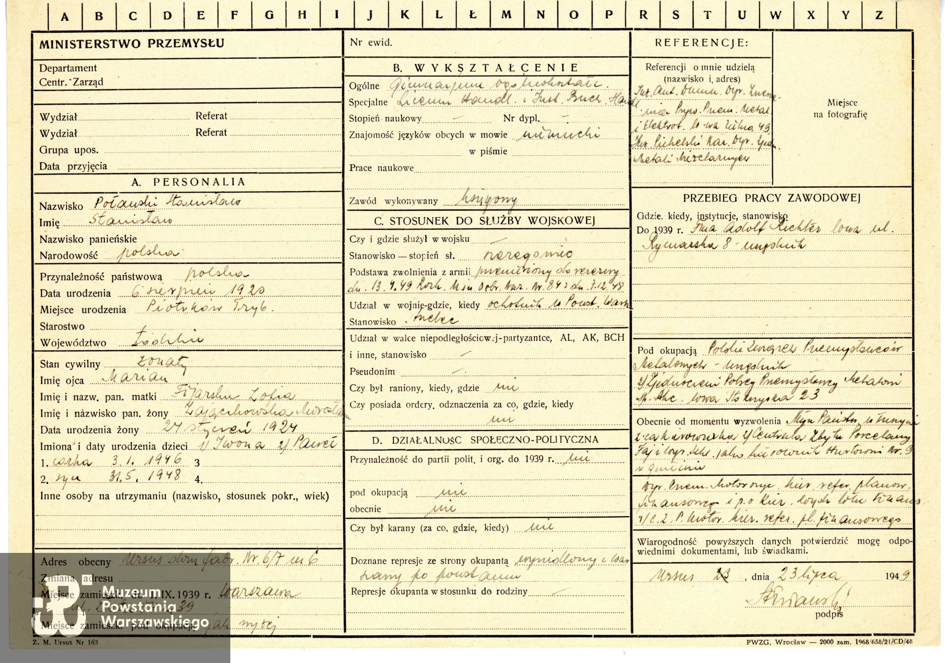Dokument z archiwum rodzinnego p. Pawła Poławskiego, syna Powstańca. Skan wykonano w Muzeum Powstania Warszawskiego w grudniu 2023. 