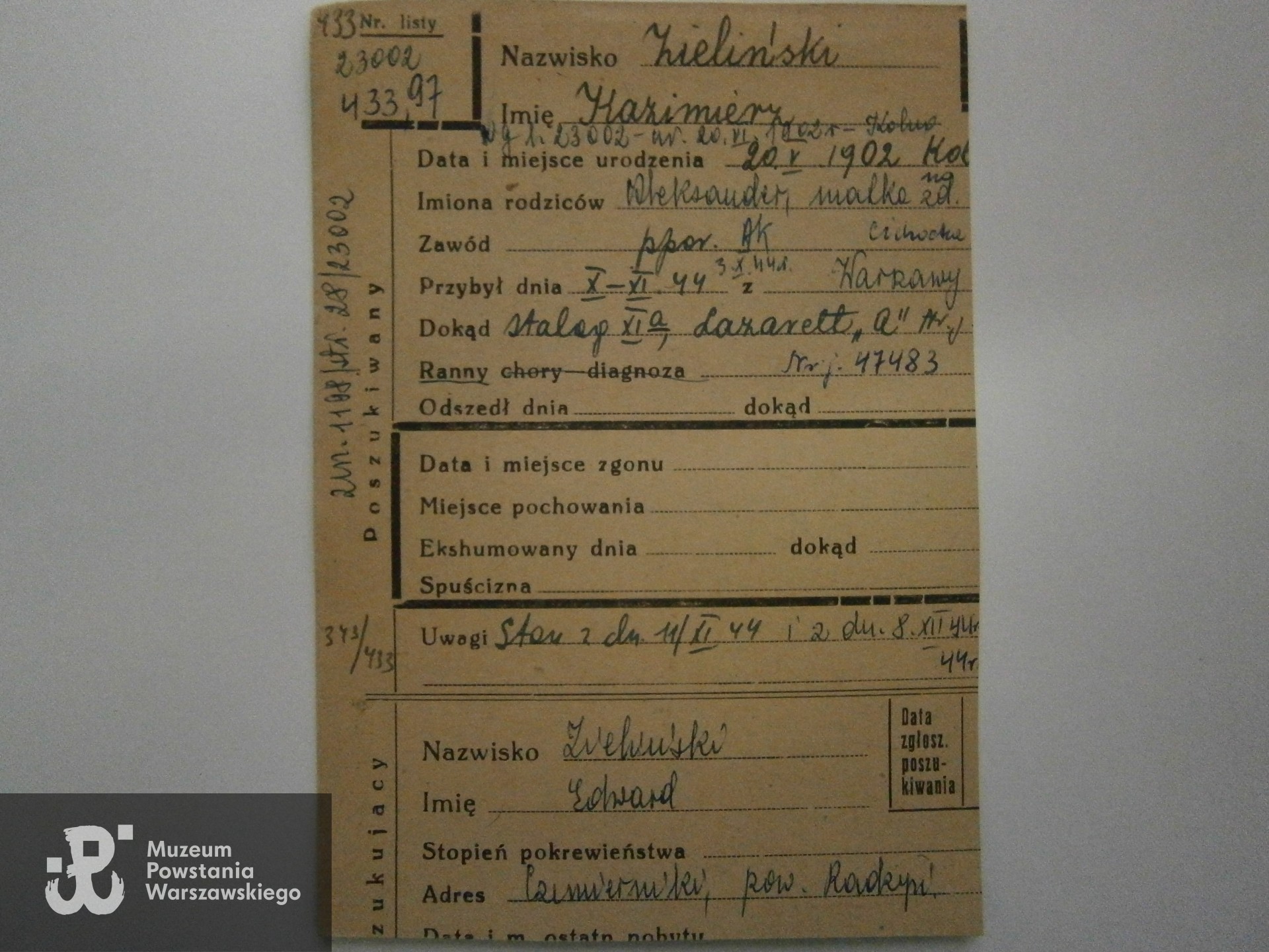 Polski Czerwony Krzyż - kartoteka