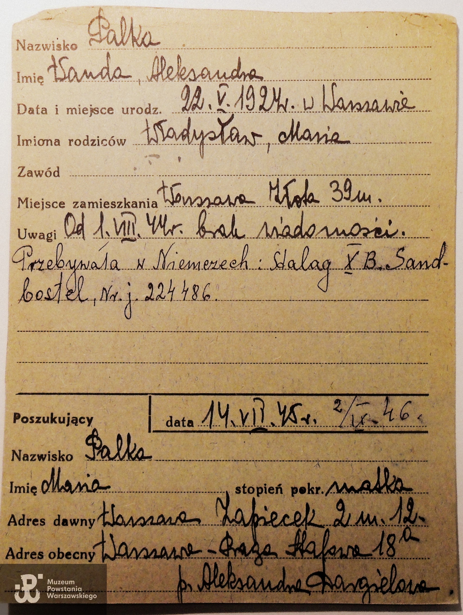 Polski Czerwony Krzyż - kartoteka poszukiwań