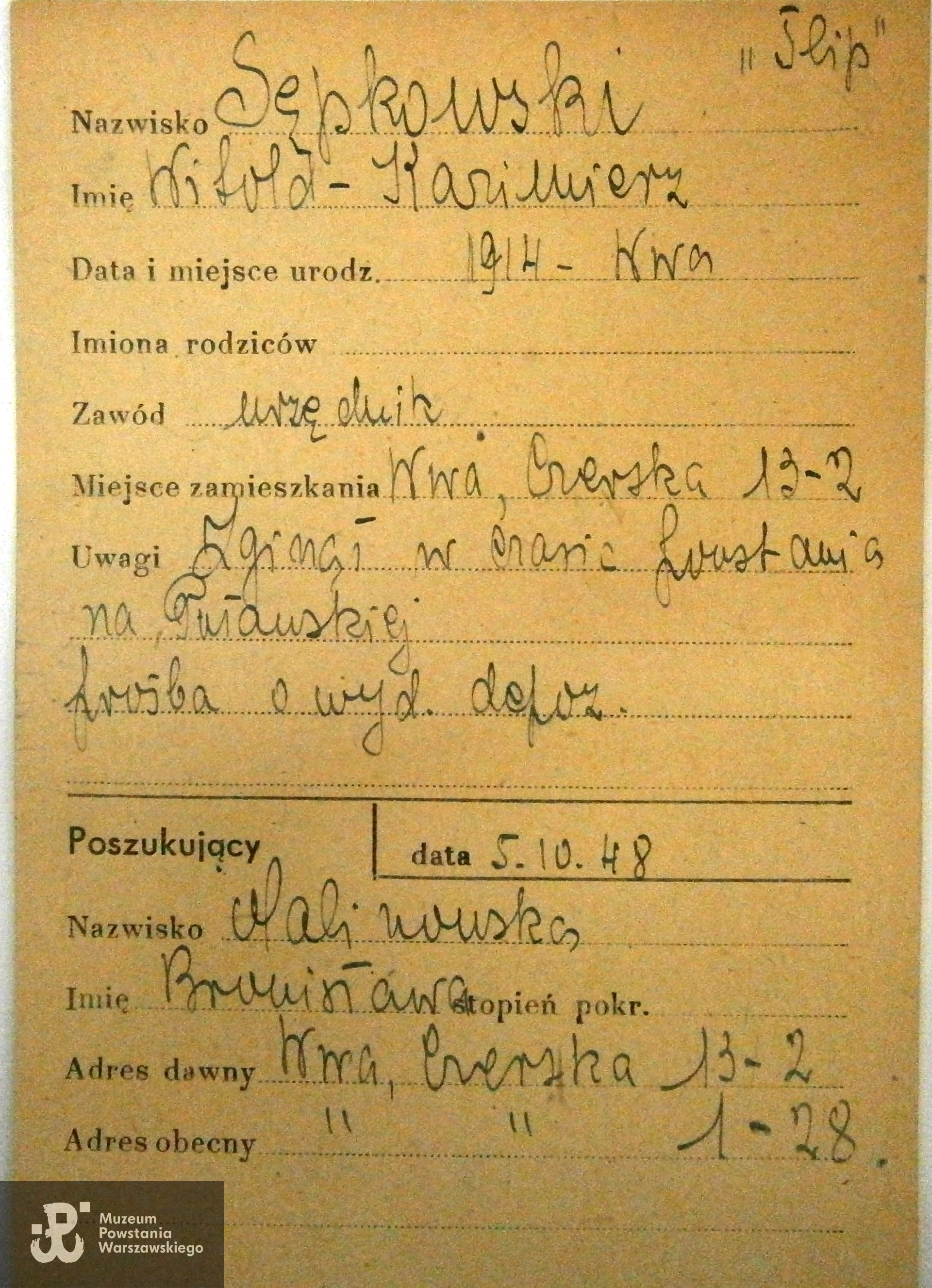 Polski Czerwony Krzyż - kartoteka