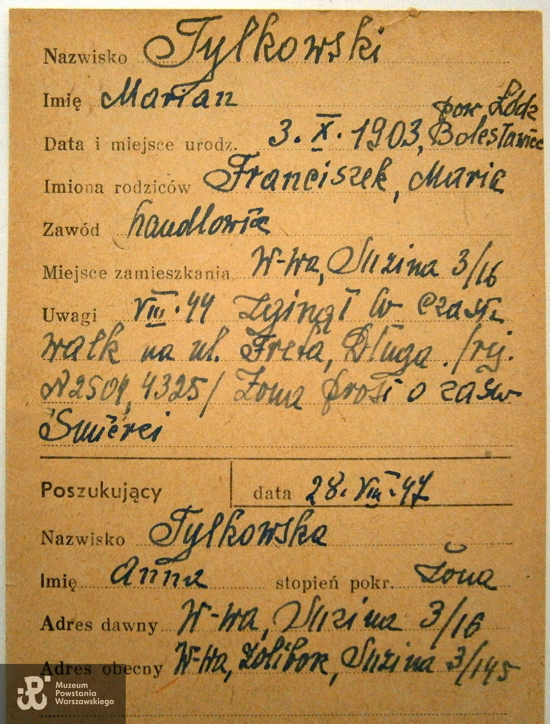 Polski Czerwony Krzyż - kartoteka