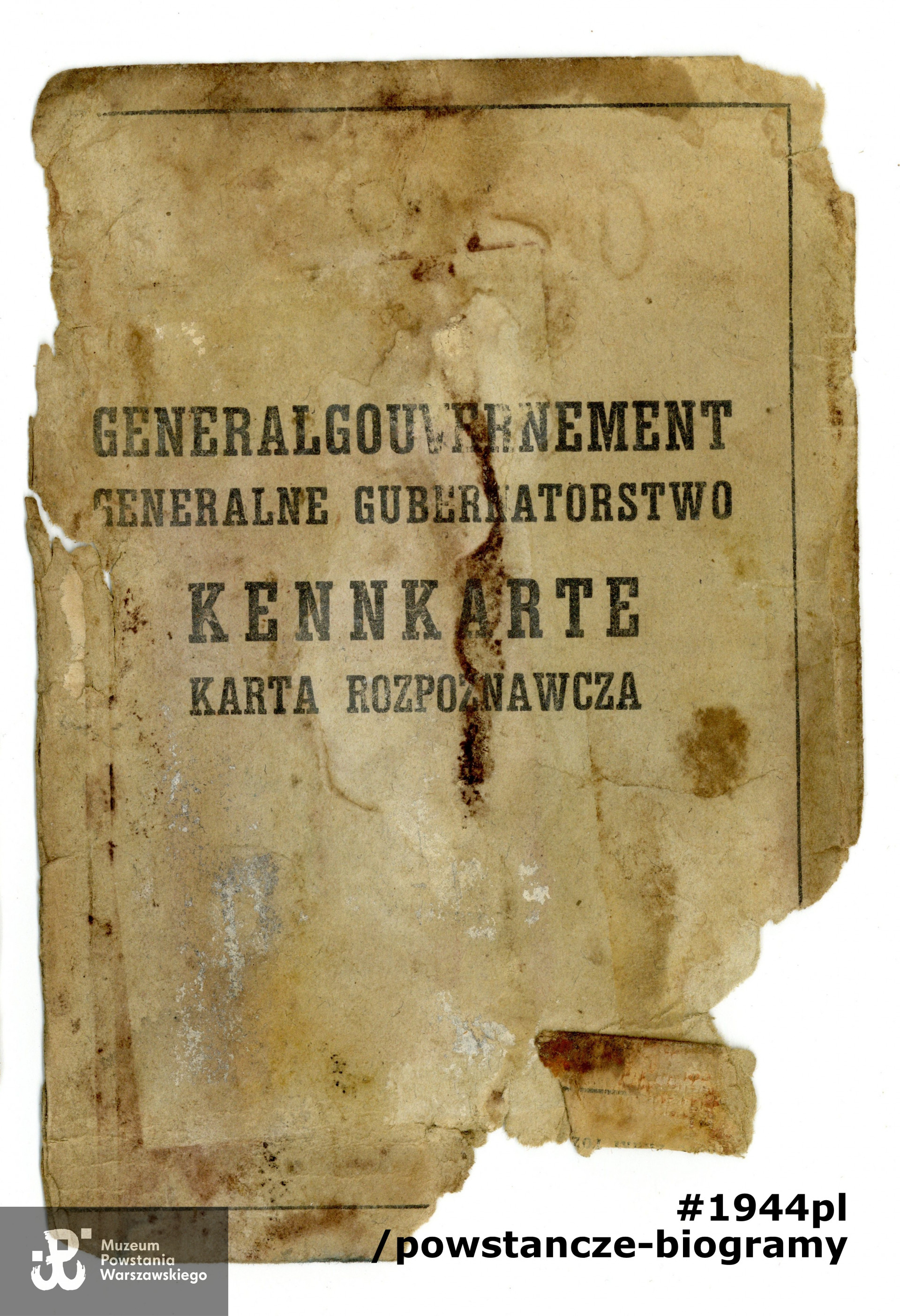 Kennkarta wystawiona na nazwisko Helena Jamontt, dokument znaleziony podczas ekshumacji. Ze zbiorów Muzeum Powstania Warszawskiego, sygn. P/7757/13