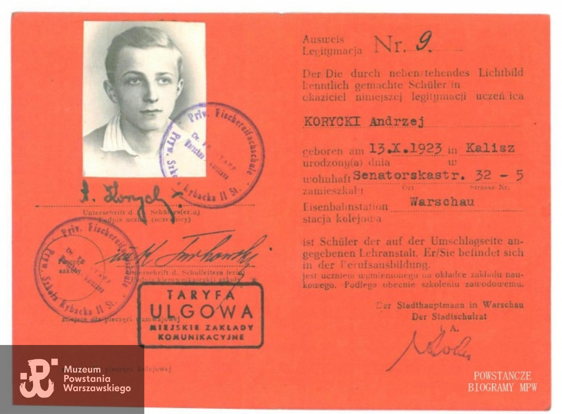 Legitymacja Andrzeja Koryckiego z czasów okupacji. Fot. Piotr Korycki - archiwum rodzinne.