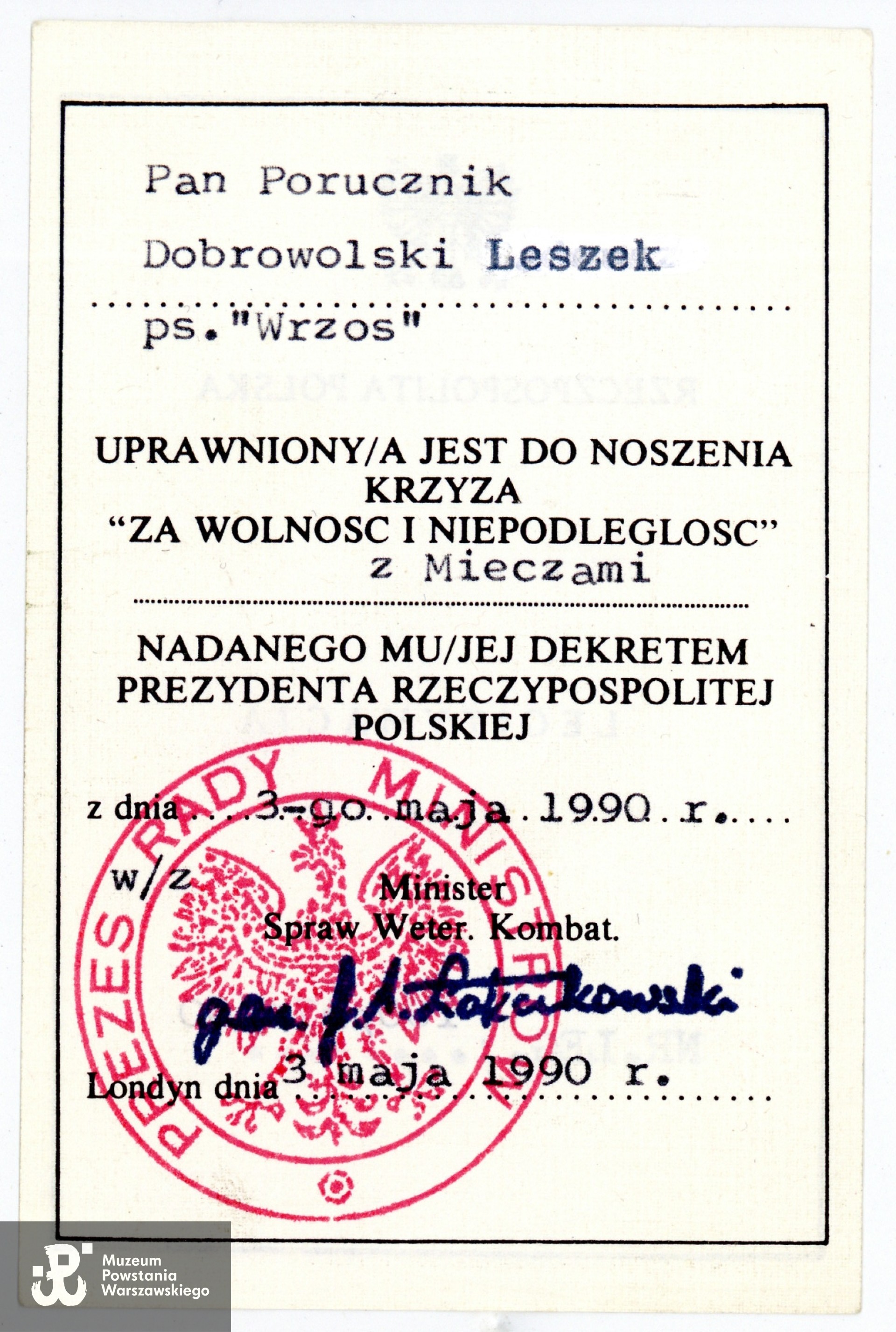 Ze zbiorów rodzinnych p. Ireneusza Dobrowolskiego, syna Powstańca