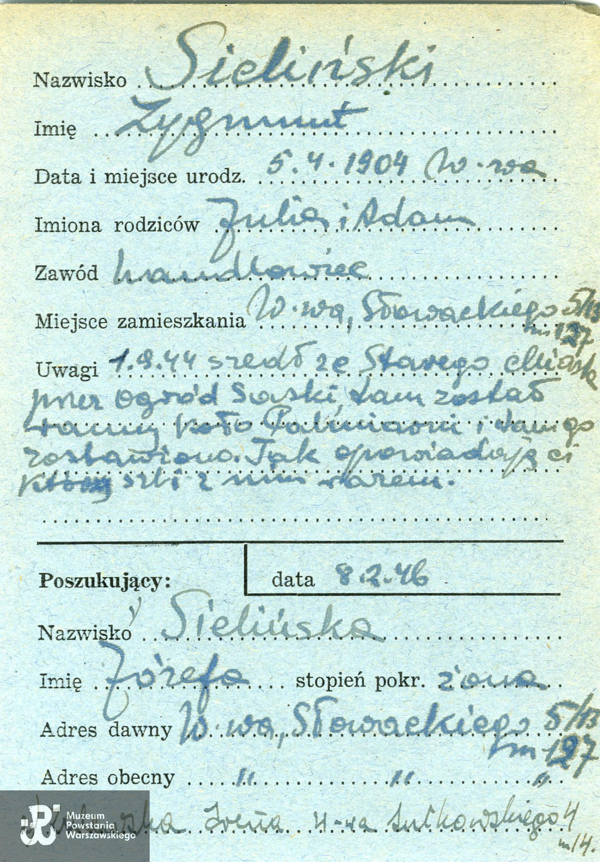 Ze zbiorów Polskiego Czerwonego Krzyża: PCK- kartoteka poszukiwań