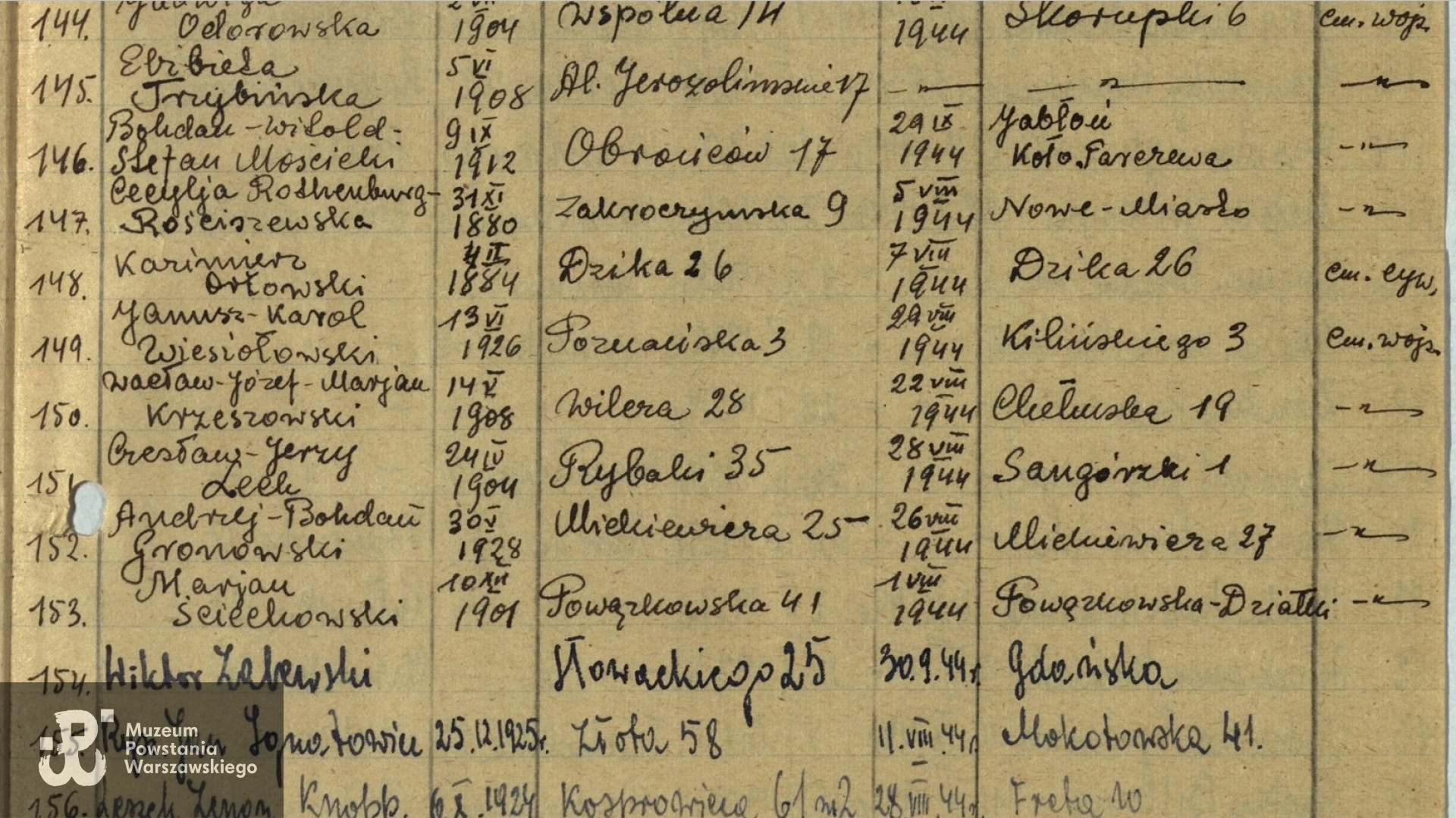 Archiwum Państwowe m. st. Warszawy - listy ekshumowanych (fragment)