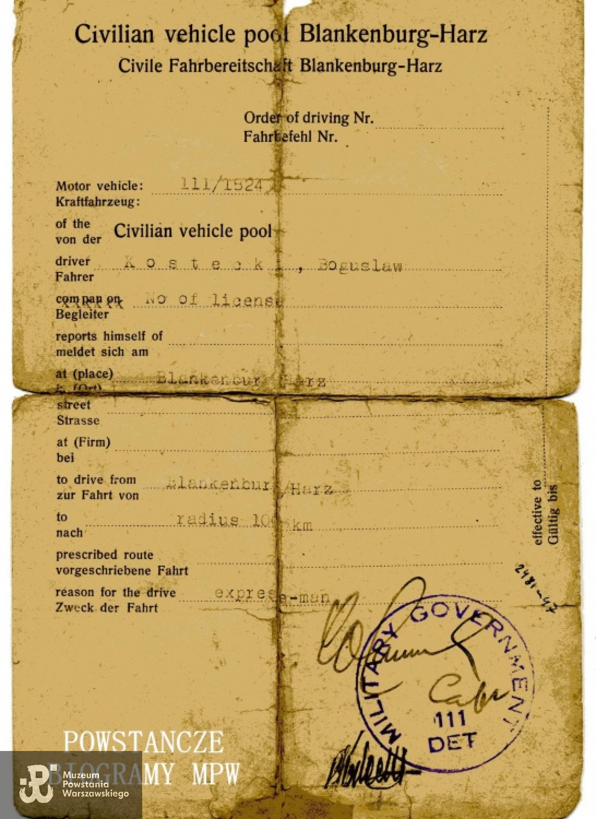 Dokument z archiwum rodzinnego udostępnił p. Konrad Kostecki