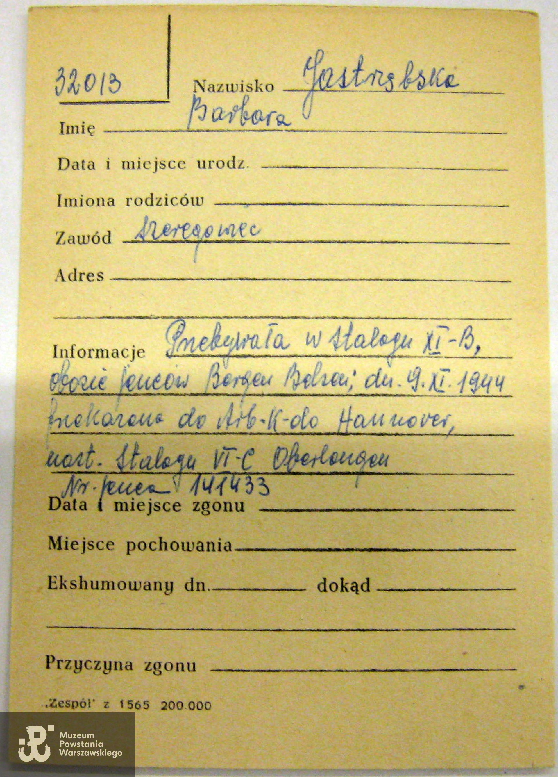 Polski Czerwony Krzyż - kartoteka