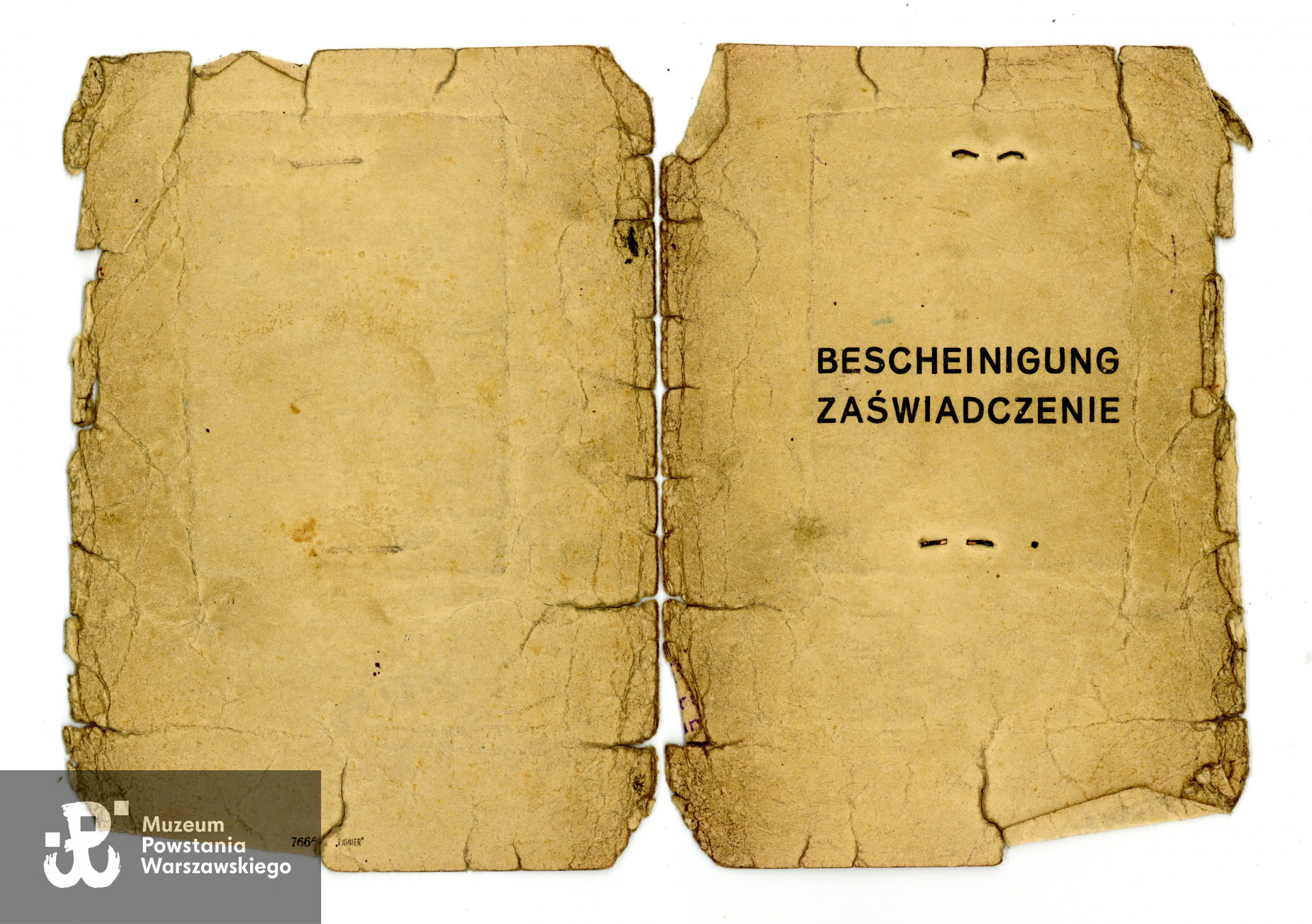 Dokumenty okupacyjne - Bescheinigung (zaświadczenie) wystawione na nazwisko Stefan Czyżewski w dn. 12.12.1940 roku przez Przedsiębiorstwo Transportowe Jan Fogiel, Warszawa, ul. Zygmuntowska 14. Ze zbiorów rodzinnych, udostępniła p. Kinga Rusin, wnuczka Powstańca