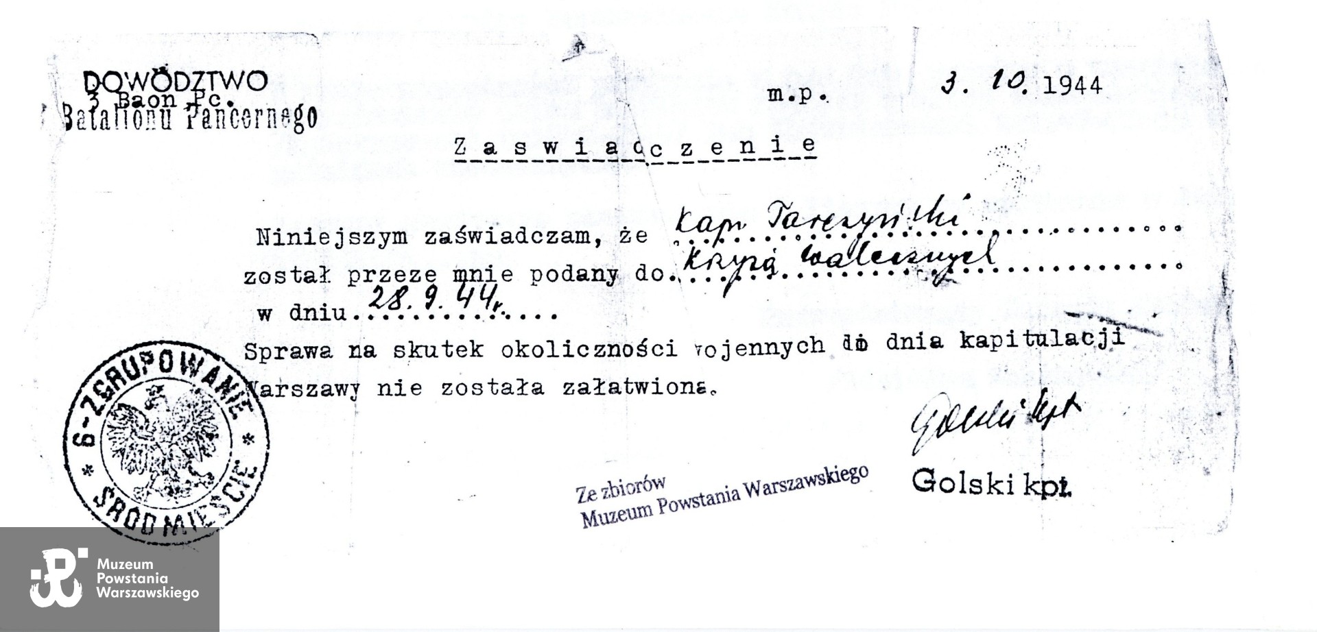 Źródło: Muzeum Powstania Warszawskiego, Teczki personalne uczestników Powstania Warszawskiego: Gelo Eugeniusz