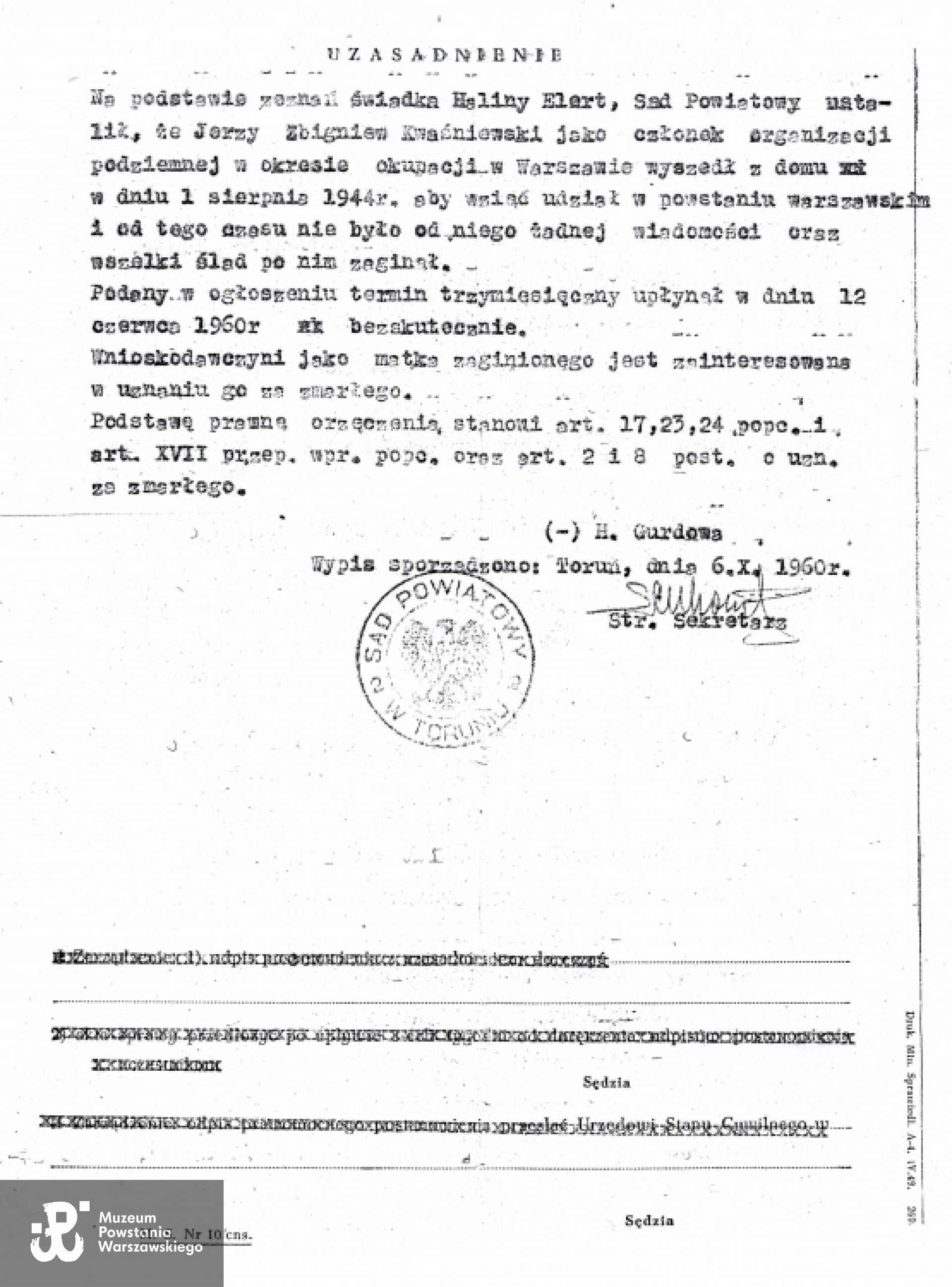 Dokument z archiwum rodzinnego udostępniony przez p. Teresę Rydlewską - Sawicką.