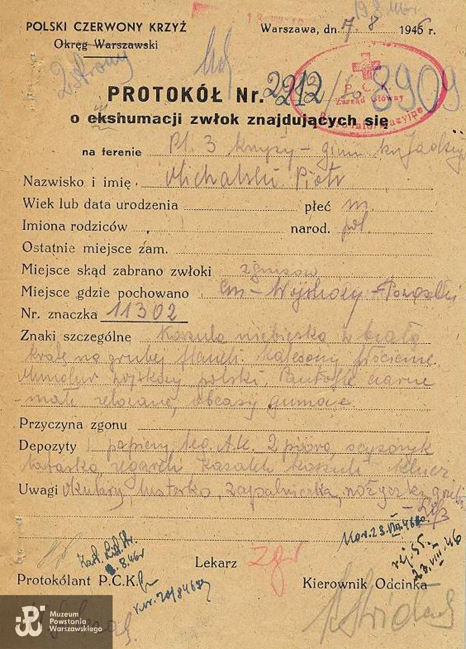 PCK - protokół ekshumacyjny, lista strat 8909.