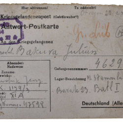 List obozowy pisany przez Jerzego Gawdzika, jeńca nr 47598 do Juliusza Bakiery ps. Błysk, zbiory prywatne