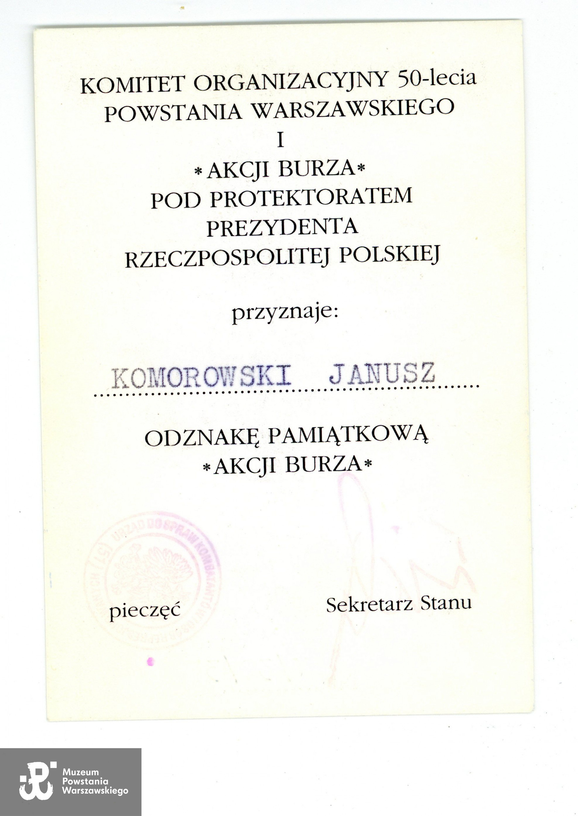 Ze zbiorów p. Janusza Komorowskiego ps. „Antek”. Skan wykonano w Muzeum Powstania Warszawskiego, 2020.