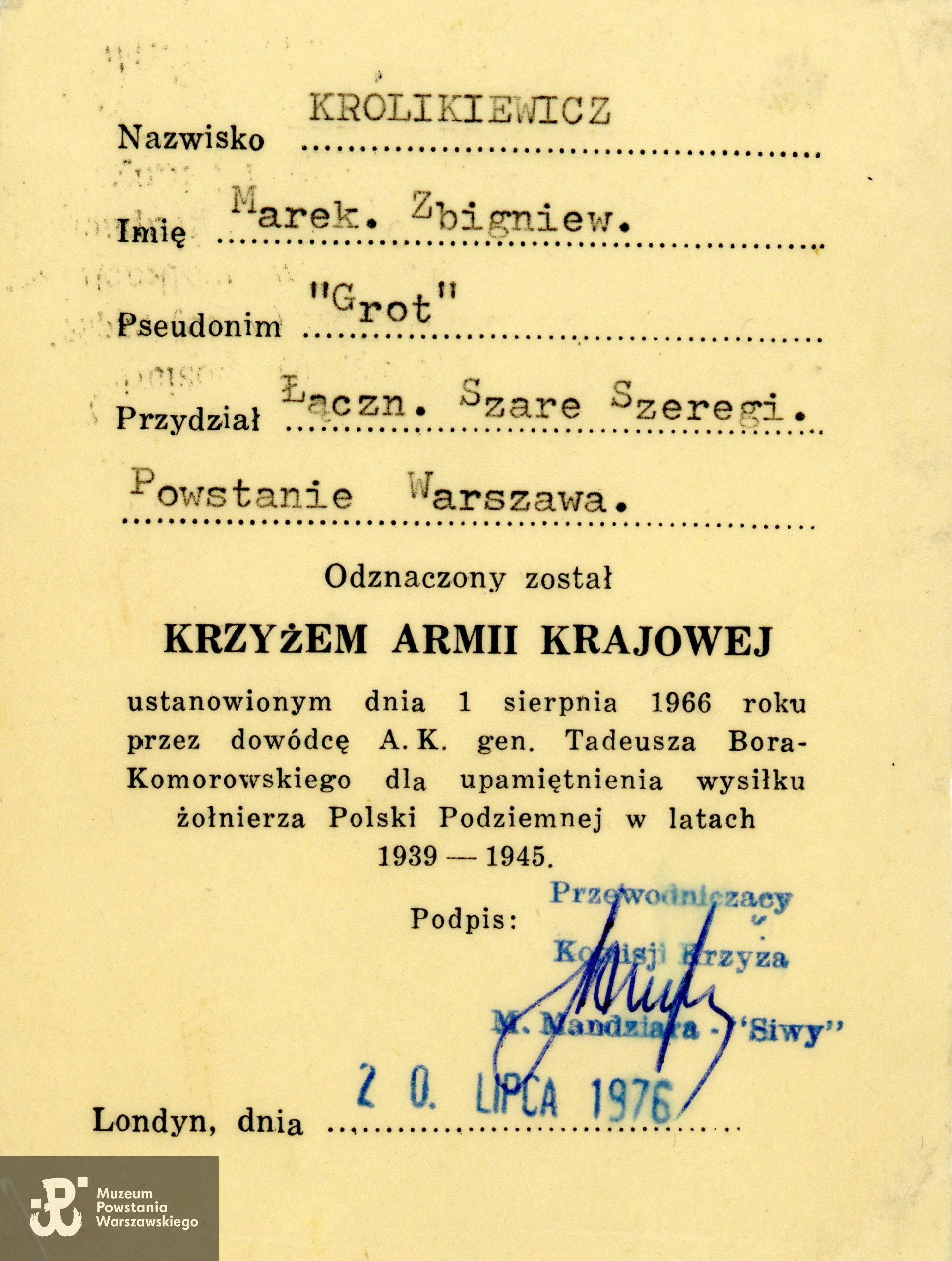 Udostępnił p. Marek Królikiewicz  "Grot"