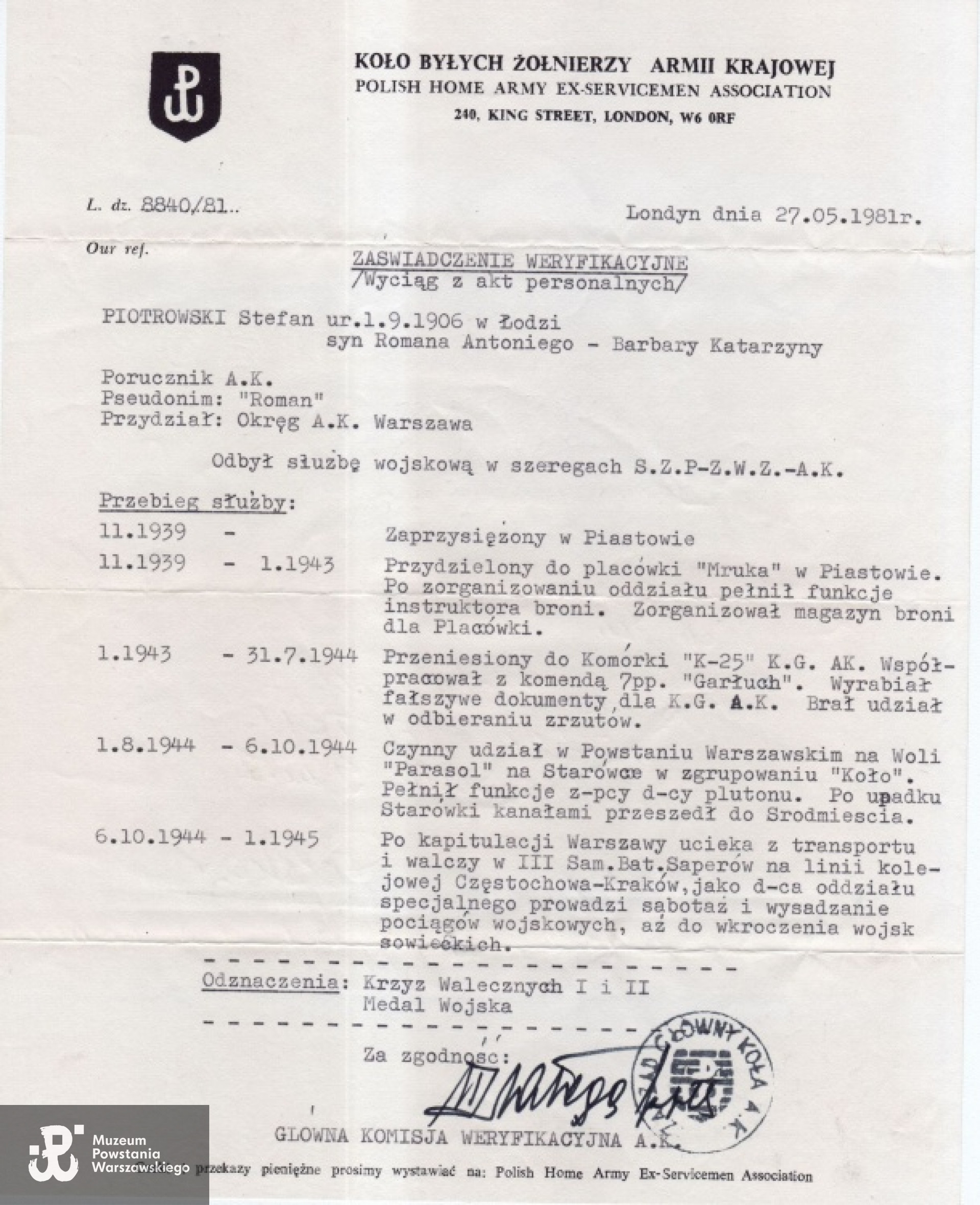 Ze zbiorów rodzinnych, skan udostępnił p. Piotr Surma, wnuk Powstańca