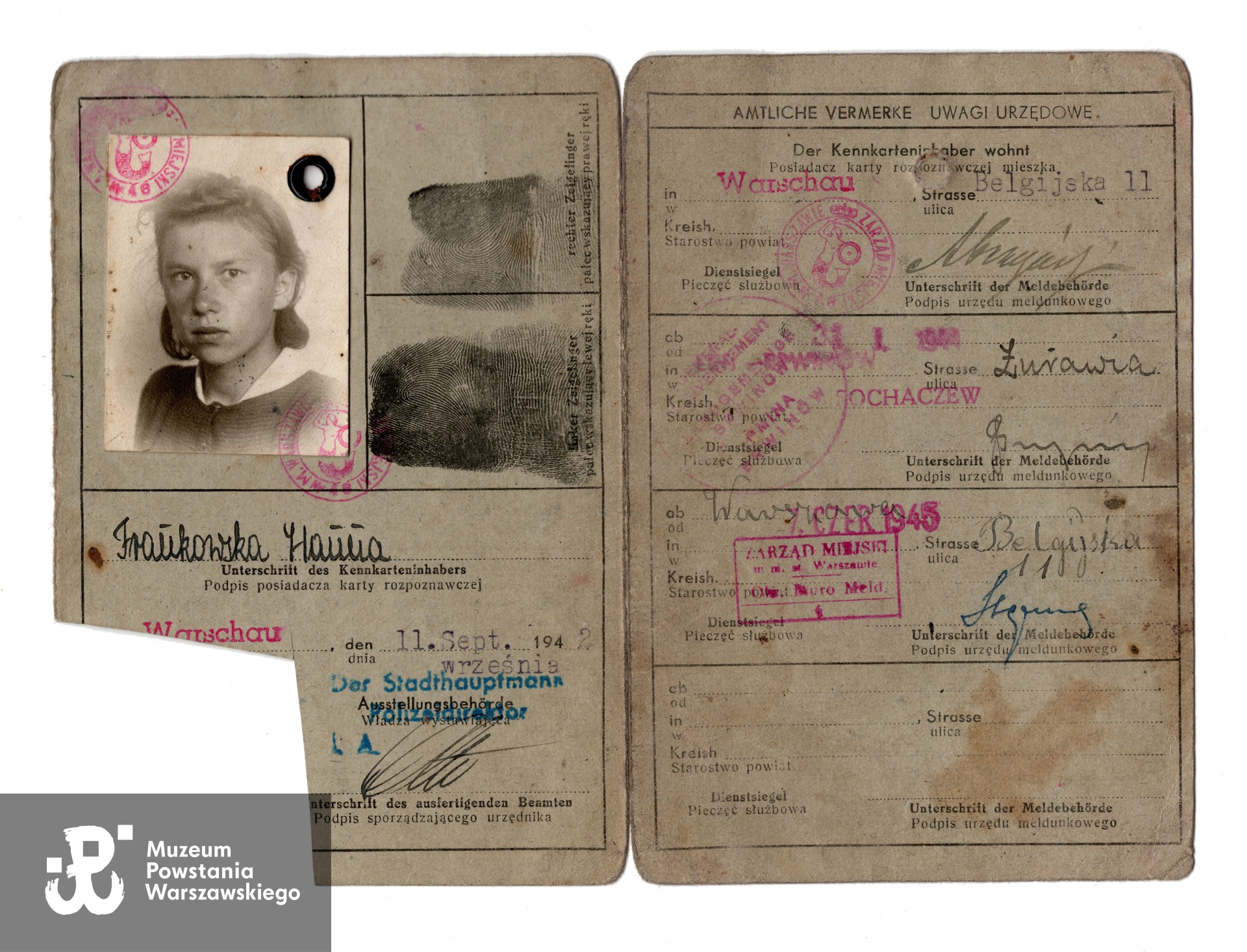 Fragment kenkarty z okresu okupacji niemieckiej. Ze zbiorów p. Hanny Lebeckiej z domu Frankowskiej, skan wykonano w Muzeum Powstania Warszawskiego, 2024.