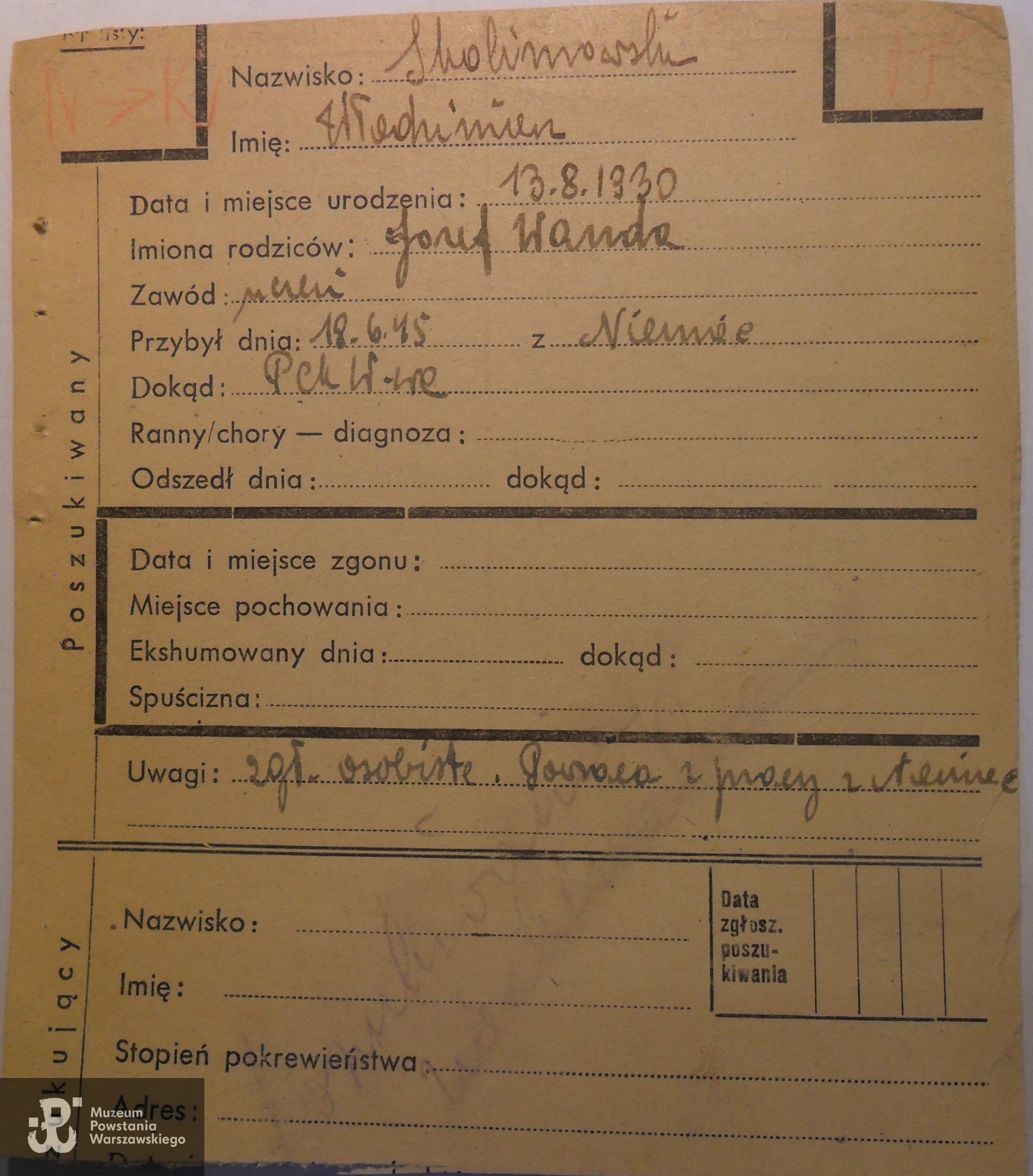 Polski Czerwony Krzyż - kartoteka