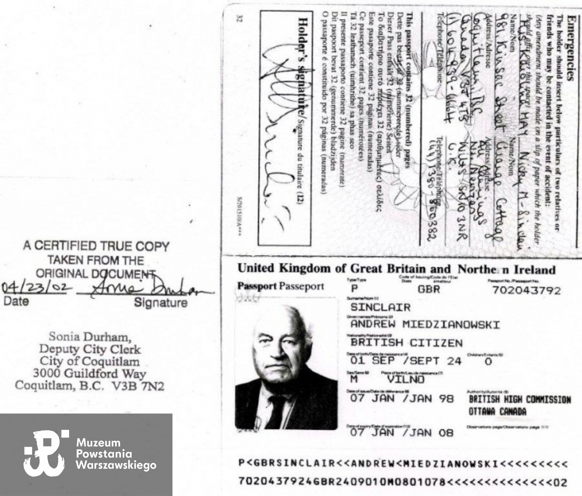 Kopia paszportu Brytyjskiego  -  Ottawa  1998