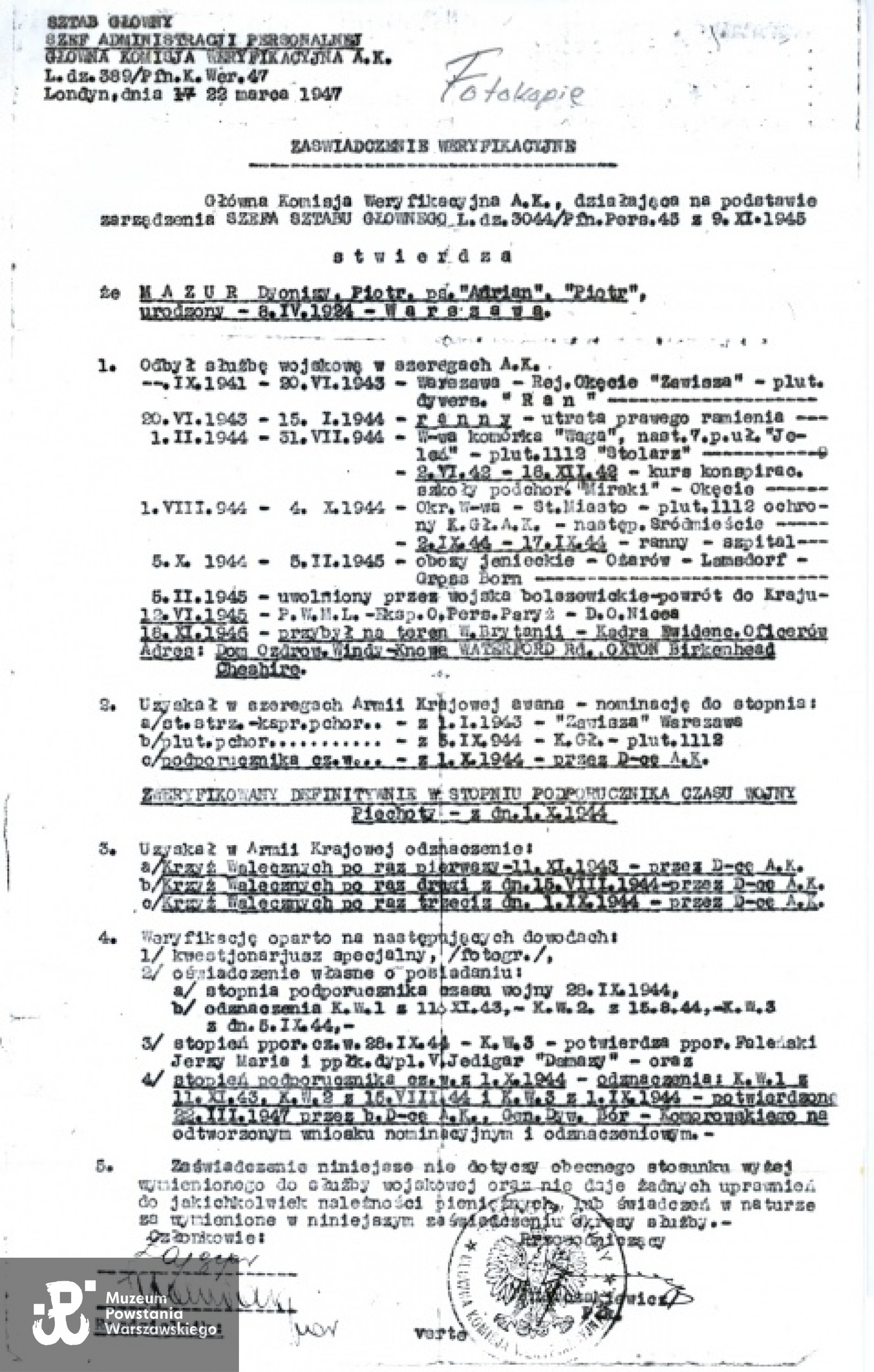 Zaświadczenie weryfikacyjne