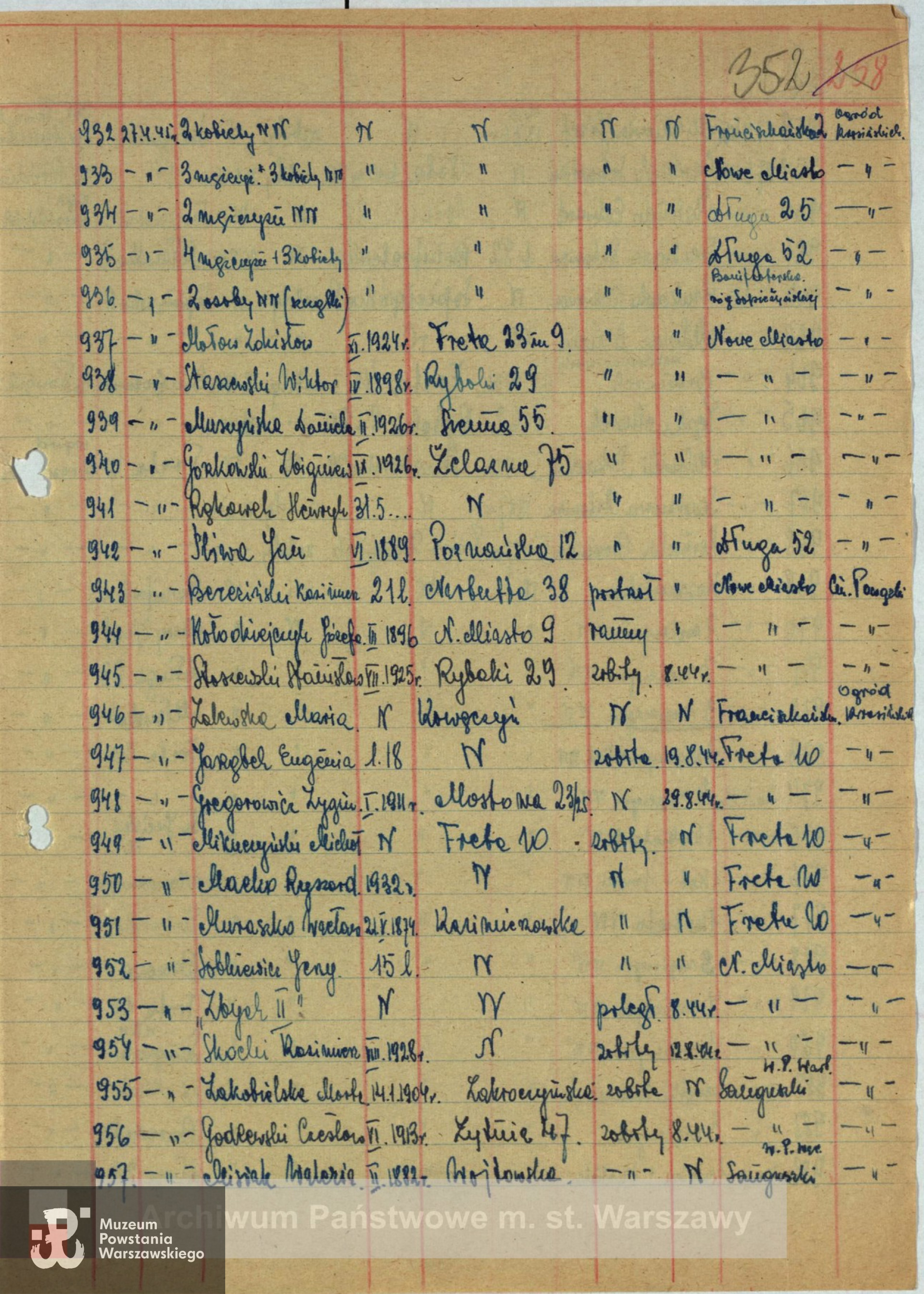 Archiwum Państwowe m. st. Warszawy - listy ekshumowanych