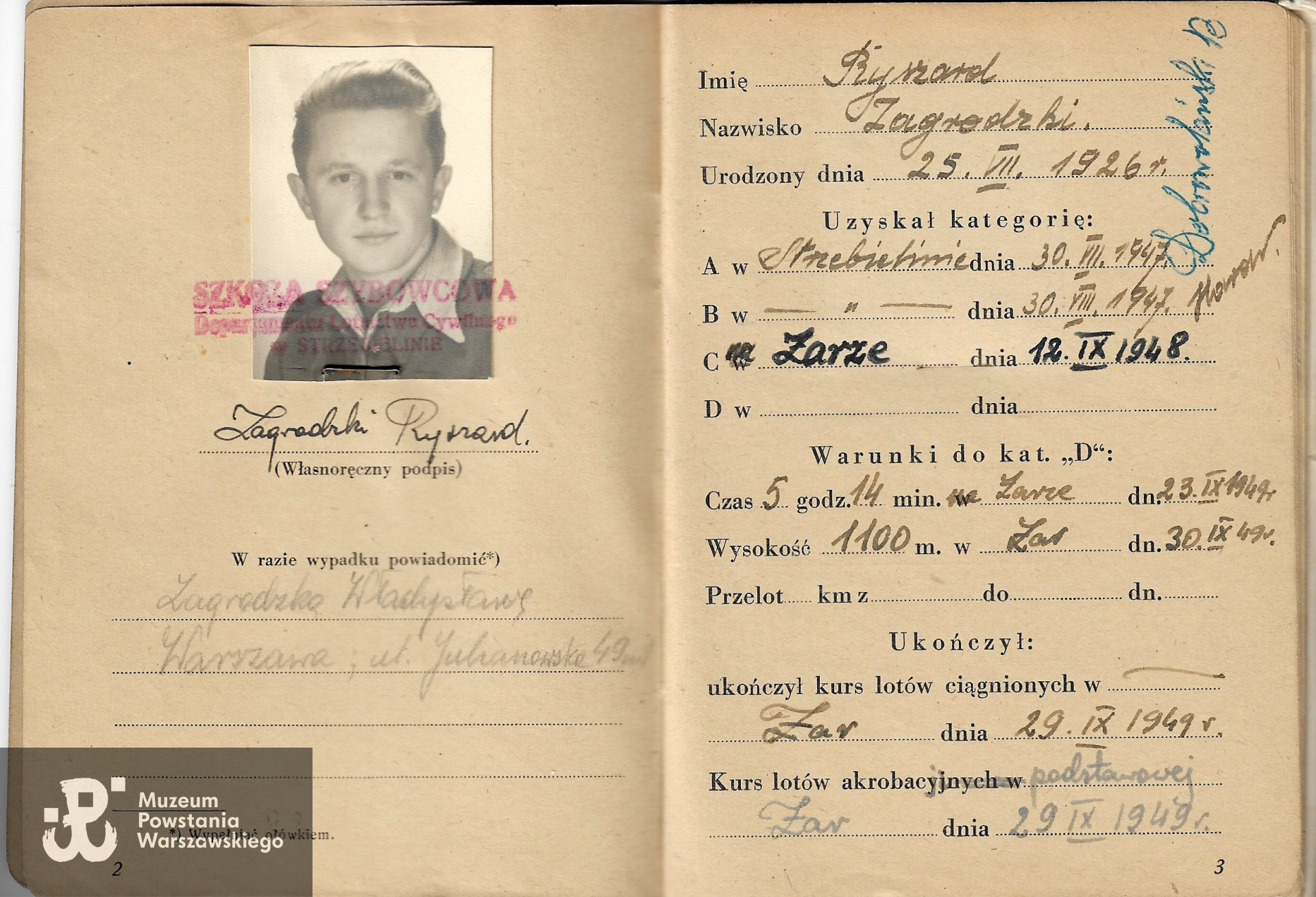 Dokument z archiwum rodzinnego p. Ryszarda Zagrodzkiego „Miecz”, skan udostępniony przez Centrum Wolontariatu Muzeum Powstania Warszawskiego, marzec 2024