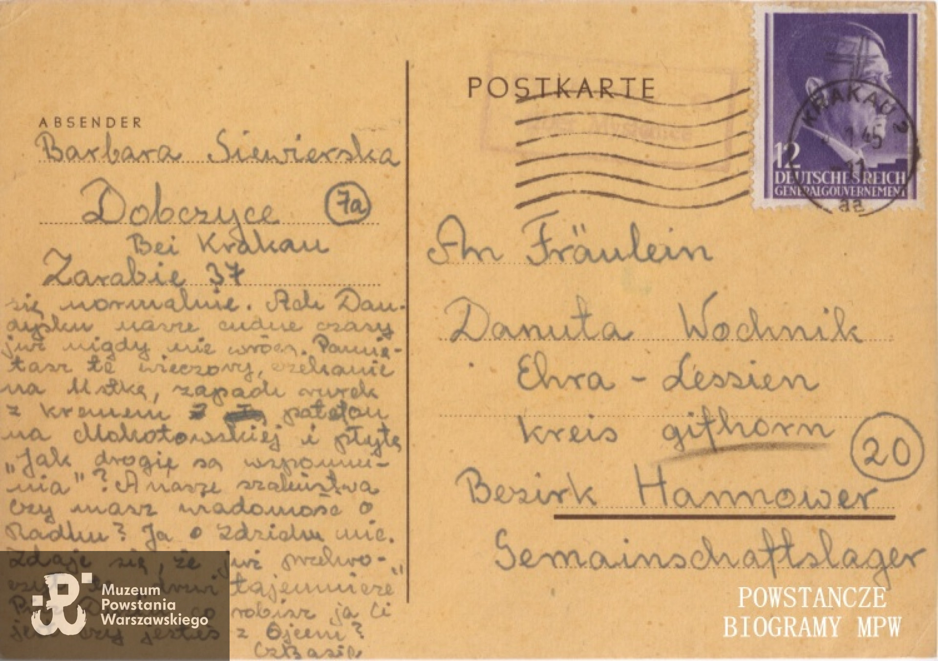 List Basi do Danuty Wochnik napisany po Powstaniu Warszawskim, w styczniu 1945 r.  List z archiwum prywatnego Danuty Wochnik - Dyjas ps. "Brzoza"