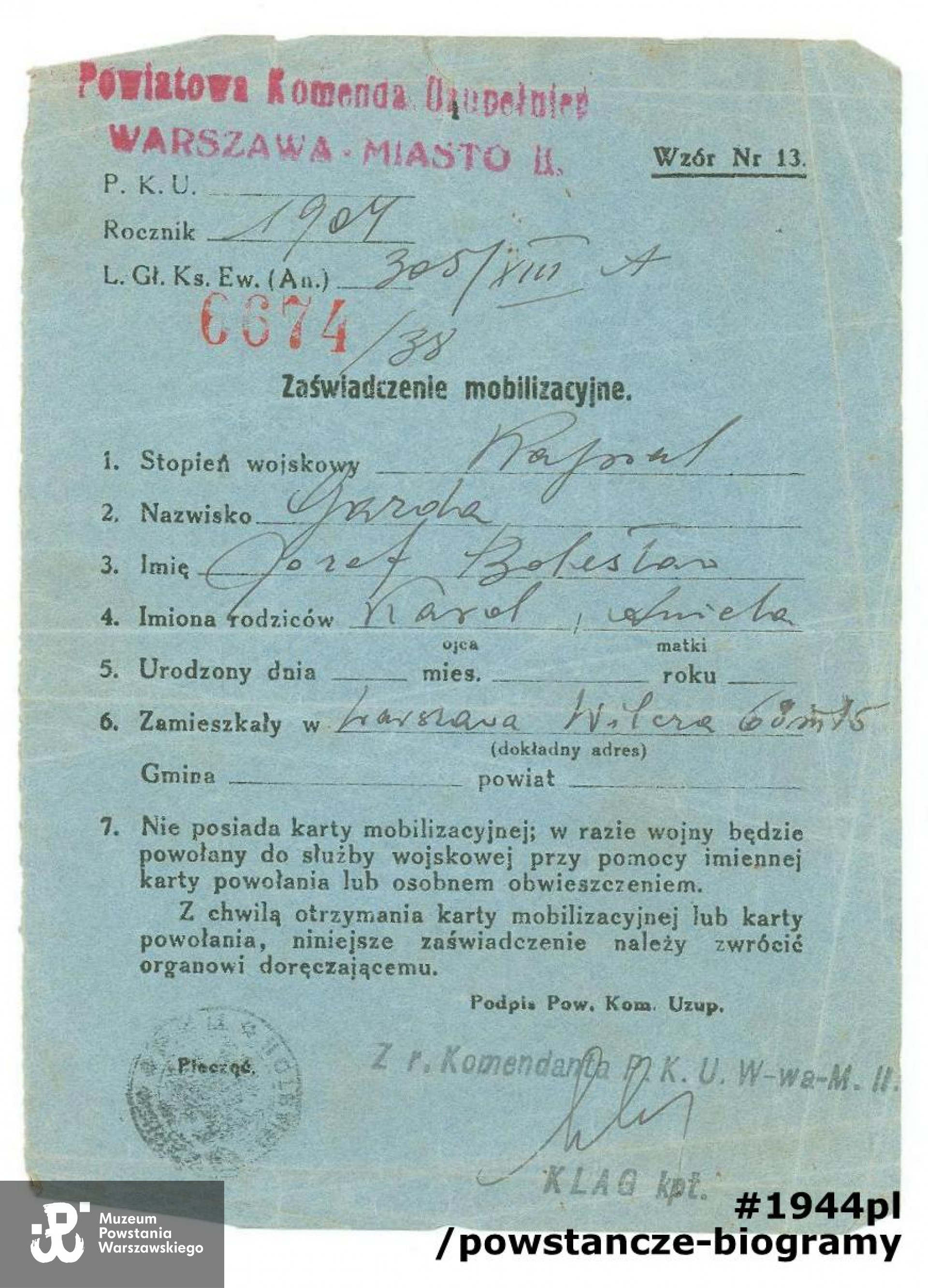 Ze zbiorów rodzinnych. Skan: materiały do Słownika Uczestników PW/Pokój Kombatanta