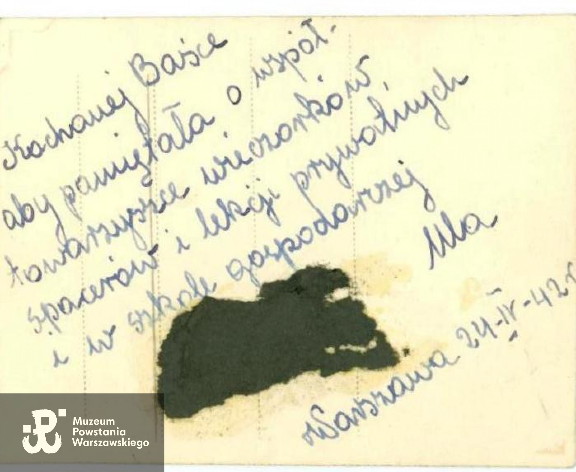 Dedykacja na odwrocie zdjęcia, kwiecień 1942 r. Ze zbiorów Urszuli Katarzyńskiej-Ballner / MPW