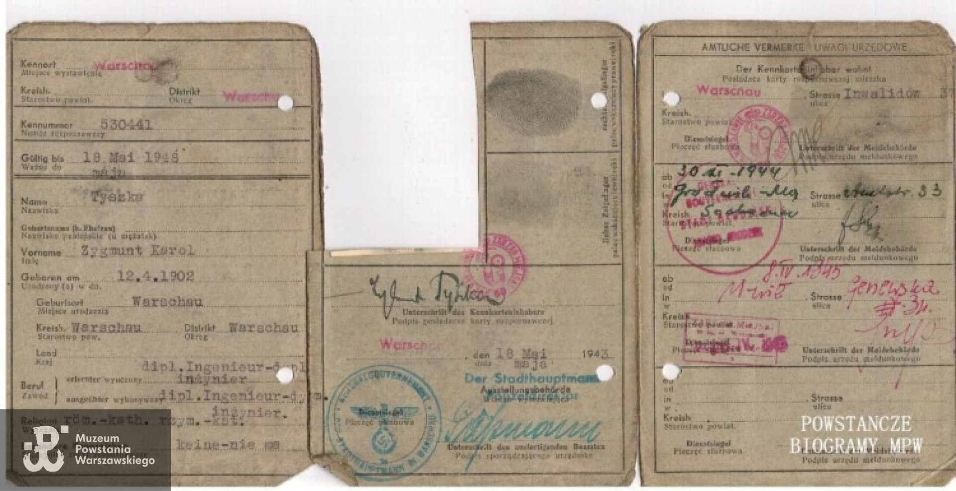 Kenkarta Zygmunta Tyszki. Z archiwum rodzinnego Zbigniewa Tyszki.