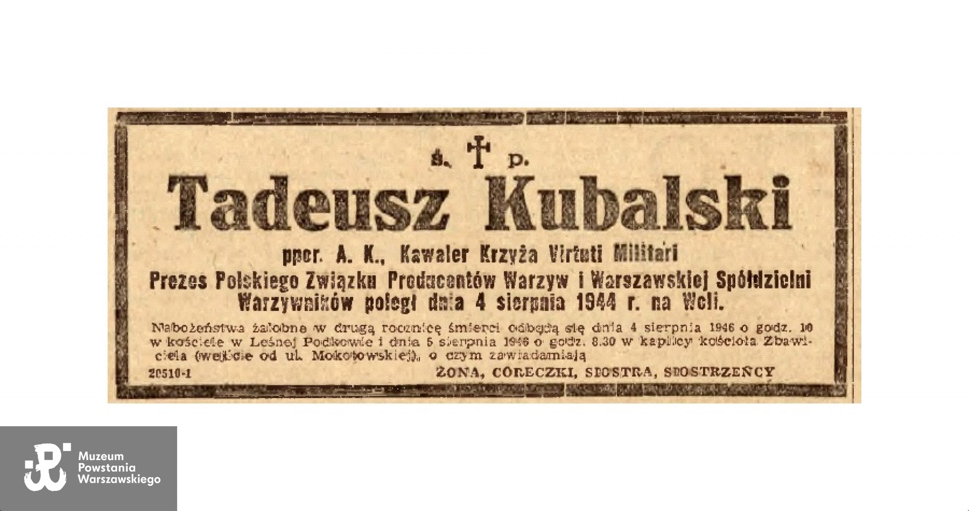 Nekrolog prasowy - "Życie Warszawy: pismo codzienne". R. 3, 1946 nr 211/640 (3 VIII)