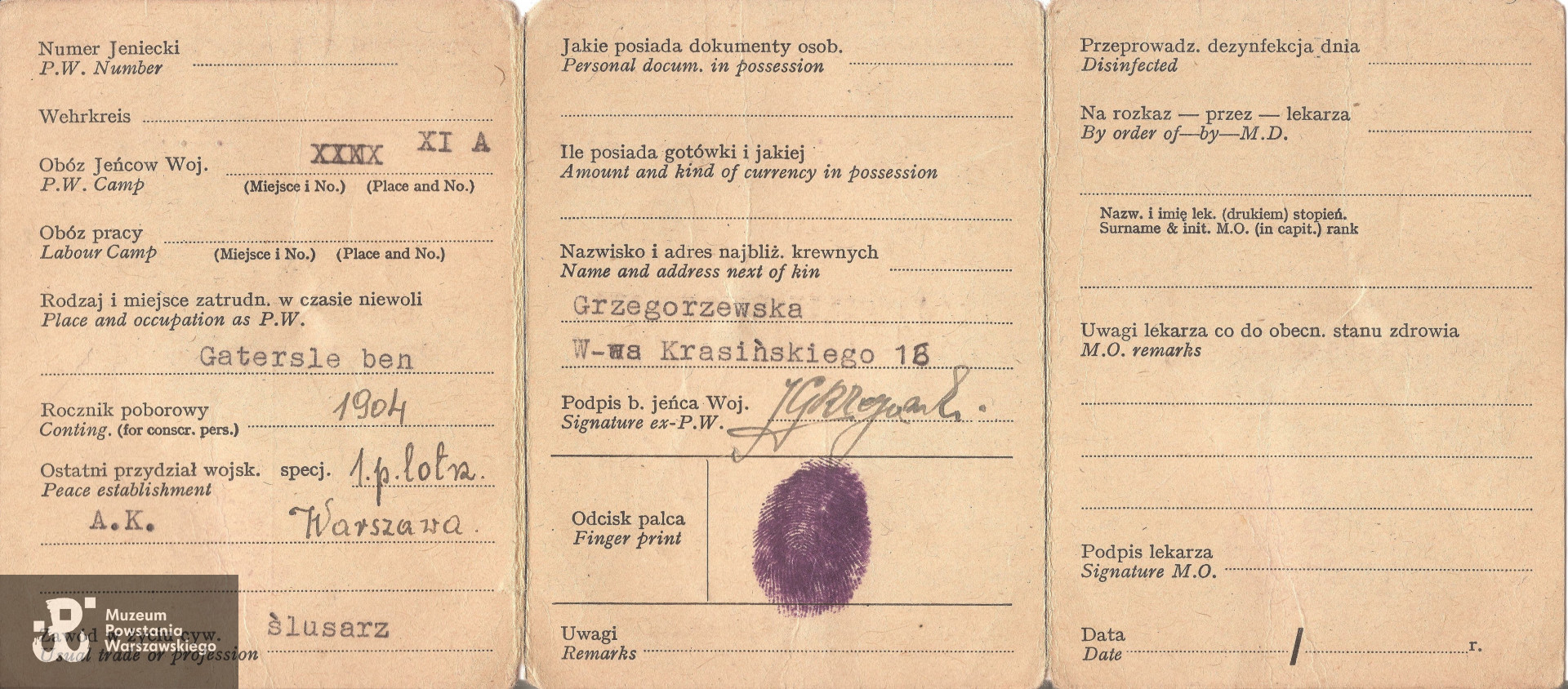 Z archiwum rodzinnego córki,  p. Wandy Grzegorzewskiej - Zylm udostępniła p. Monika Zylm - Kosiedowska