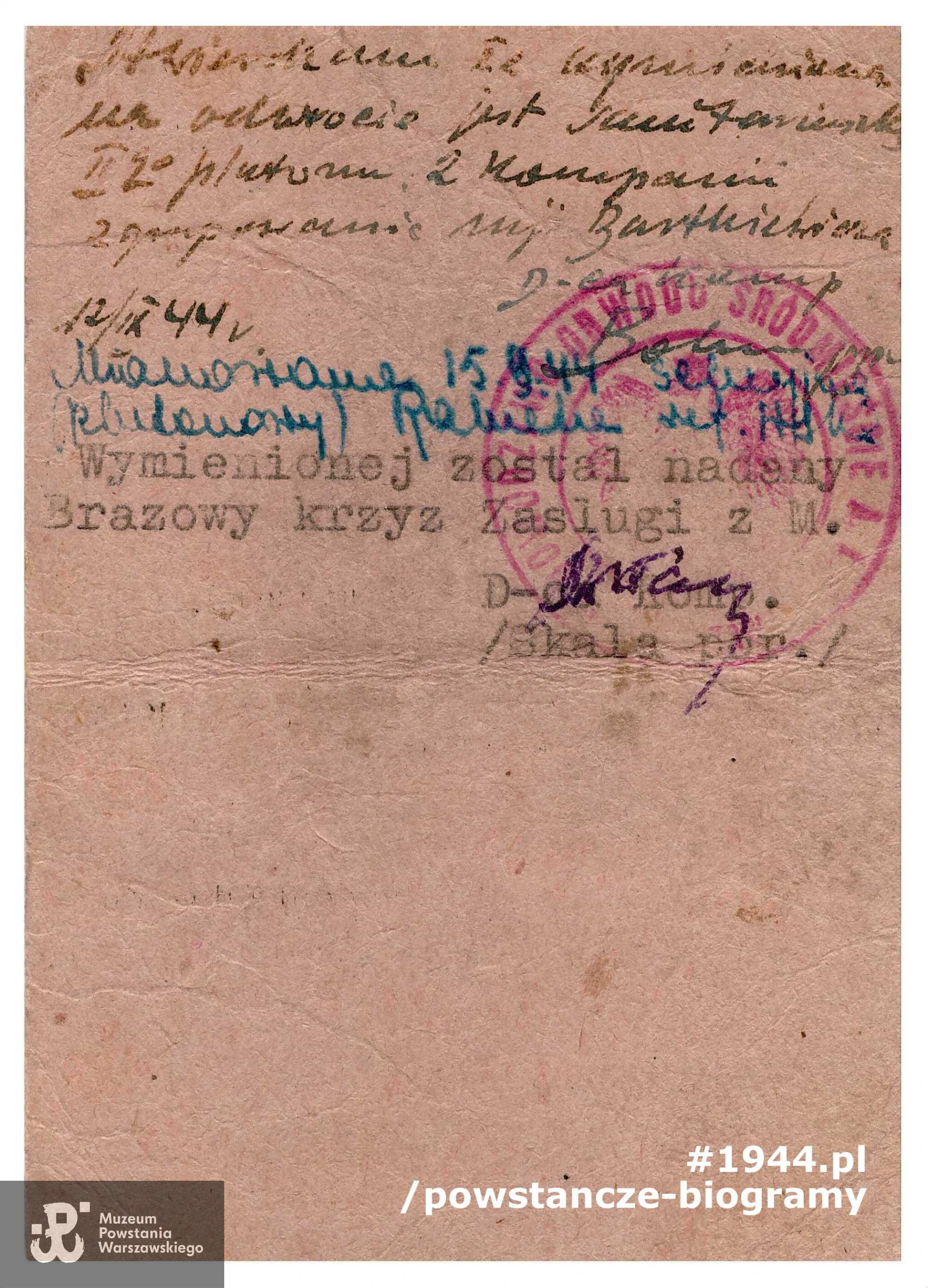 Ze zbiorów Muzeum Powstania Warszawskiego, sygn. P/8918/17, dar córki, p. Małgorzaty Margrie