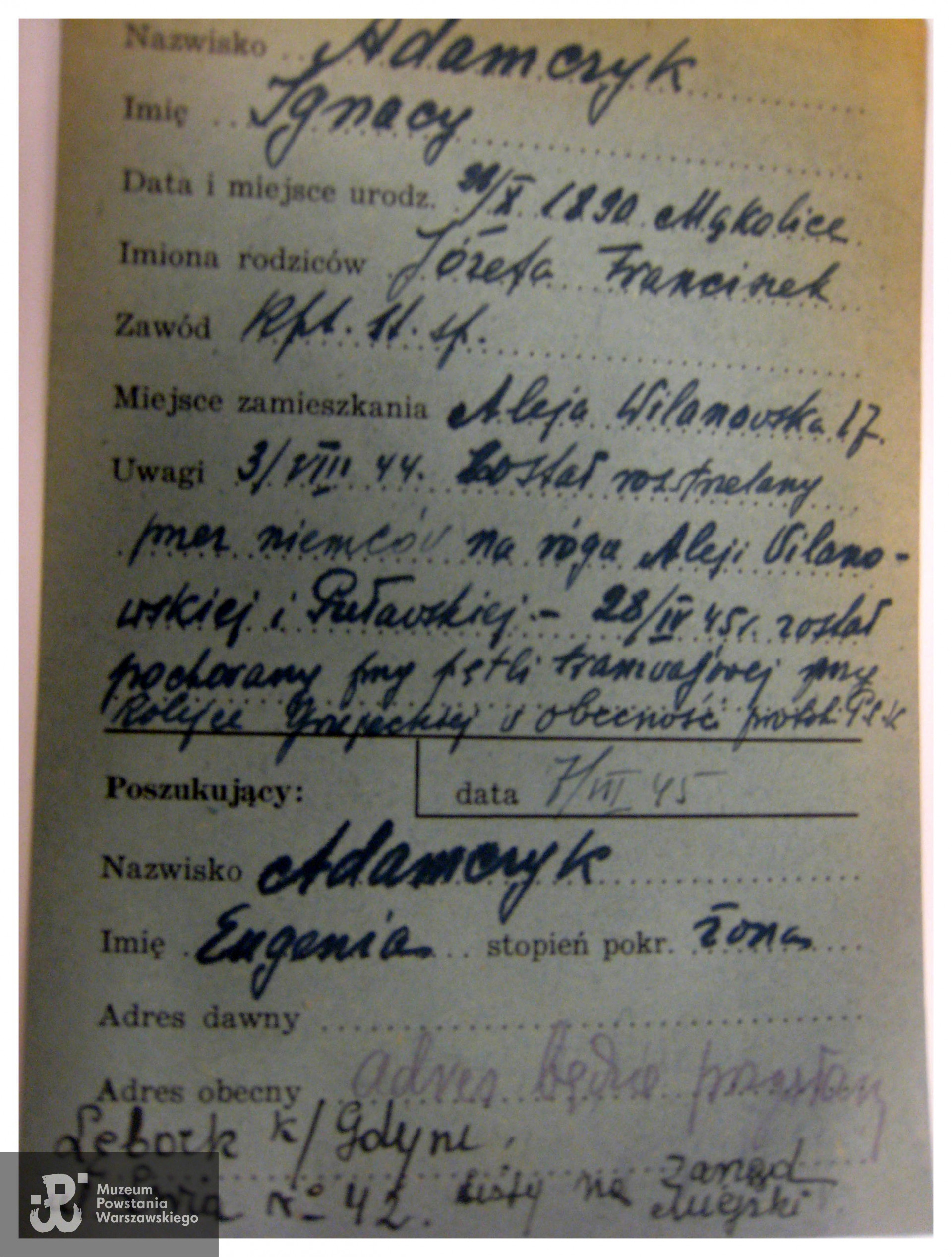 Polski Czerwony Krzyż - Kartoteka Ogólna Krajowego Biura Informacji i Poszukiwań PCK