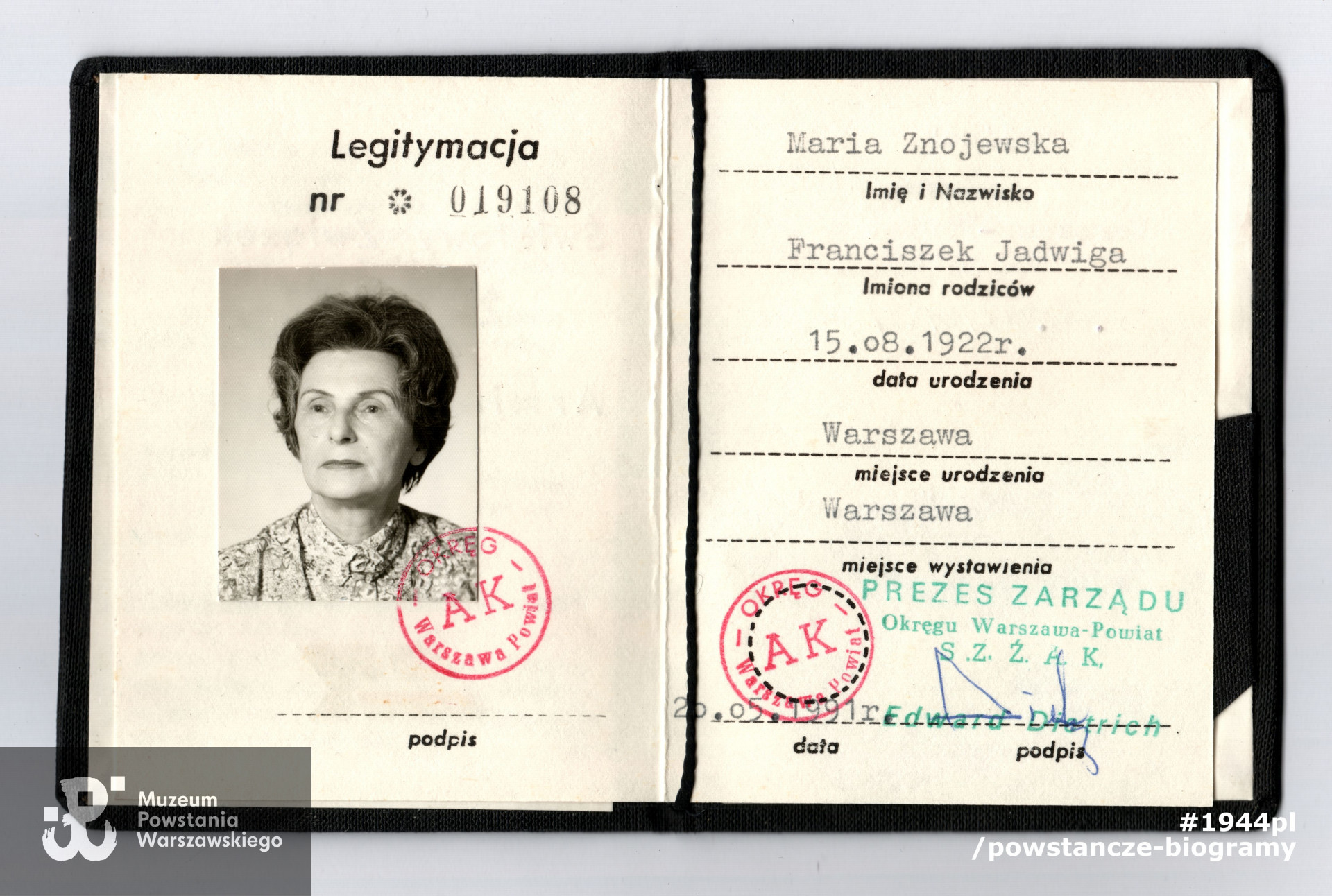 Legitymacja członkowska ŚZŻAK. Ze zbiorów p. Marii Znojewskiej