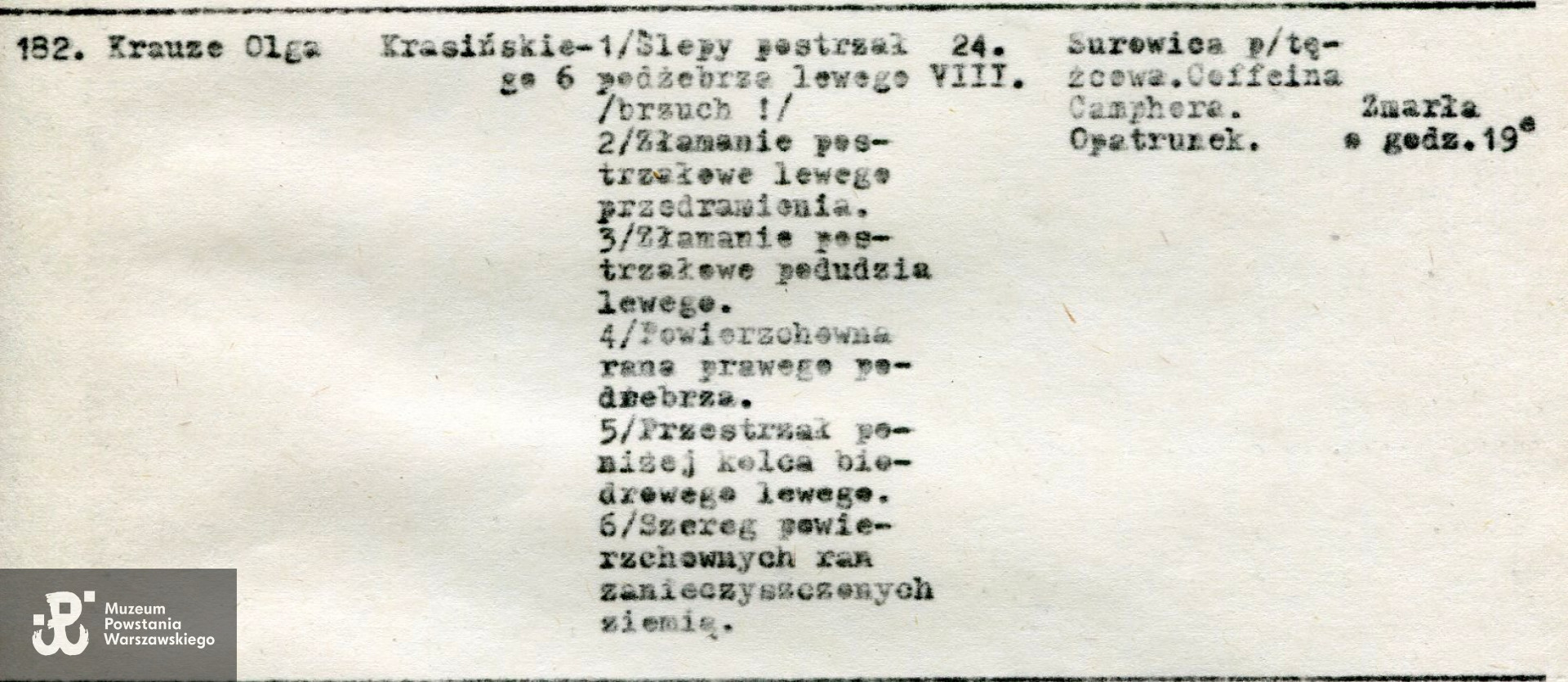 Kopia księgi szpitala w forcie Sokolnickiego.  Ze zbiorów Muzeum Powstania Warszawskiego, sygn. P/4586