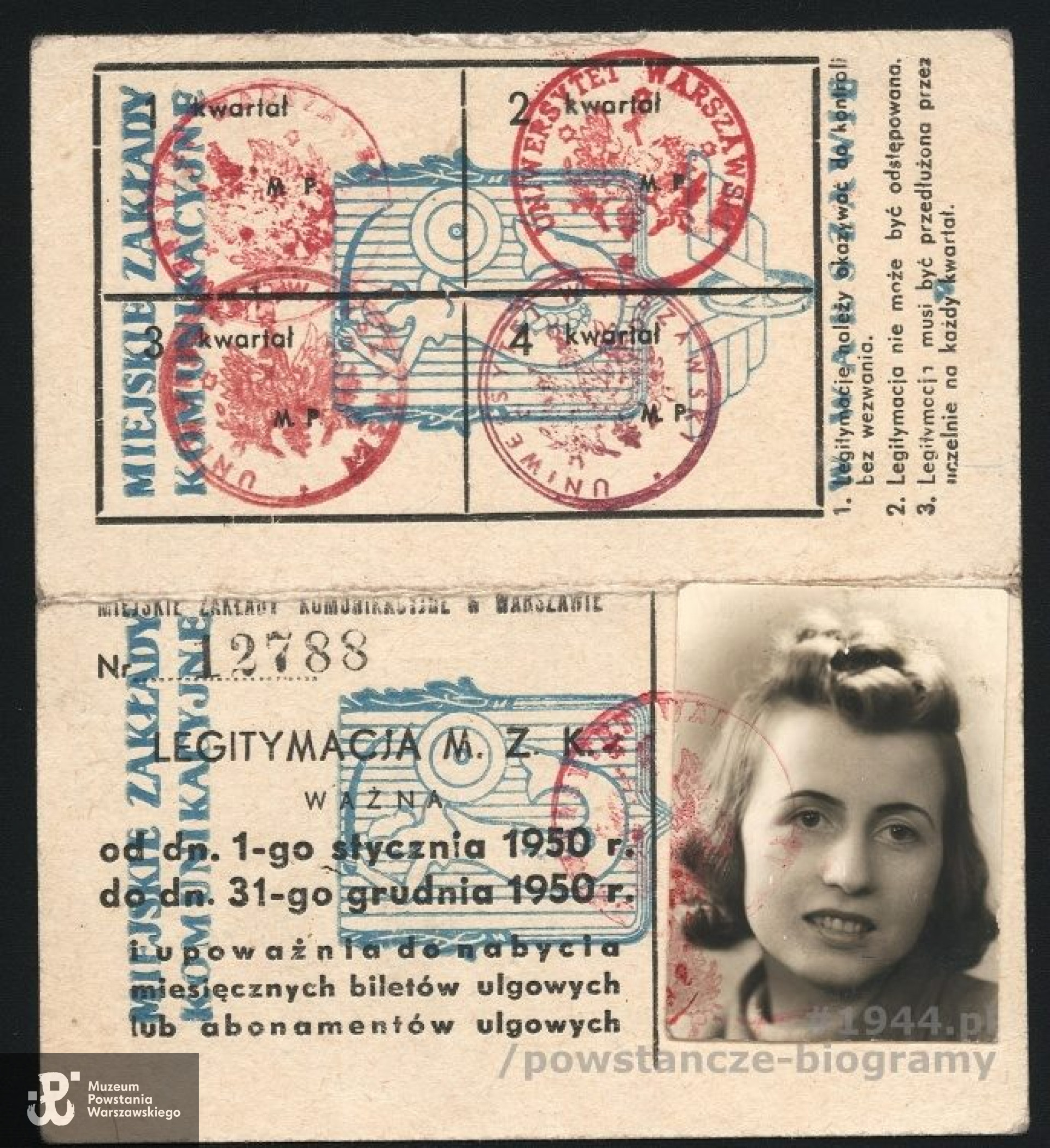 Legitymacja MZK na rok 1950. Fot. archiwum rodzinne.
