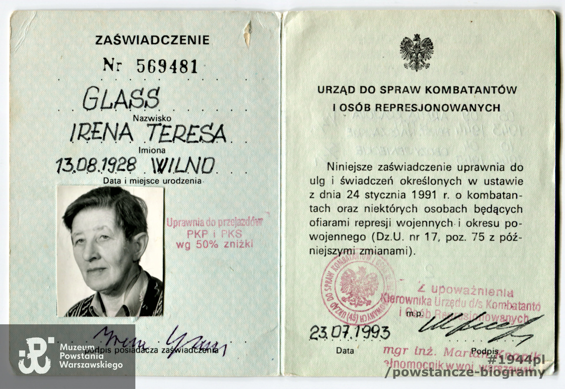 Dok. ze spuścizny po  Pani Irenie Glass,  udostępniła  p. Monika Pakuła. Skany wykonano w Muzeum Powstania Warszawskiego w październiku 2021 r.