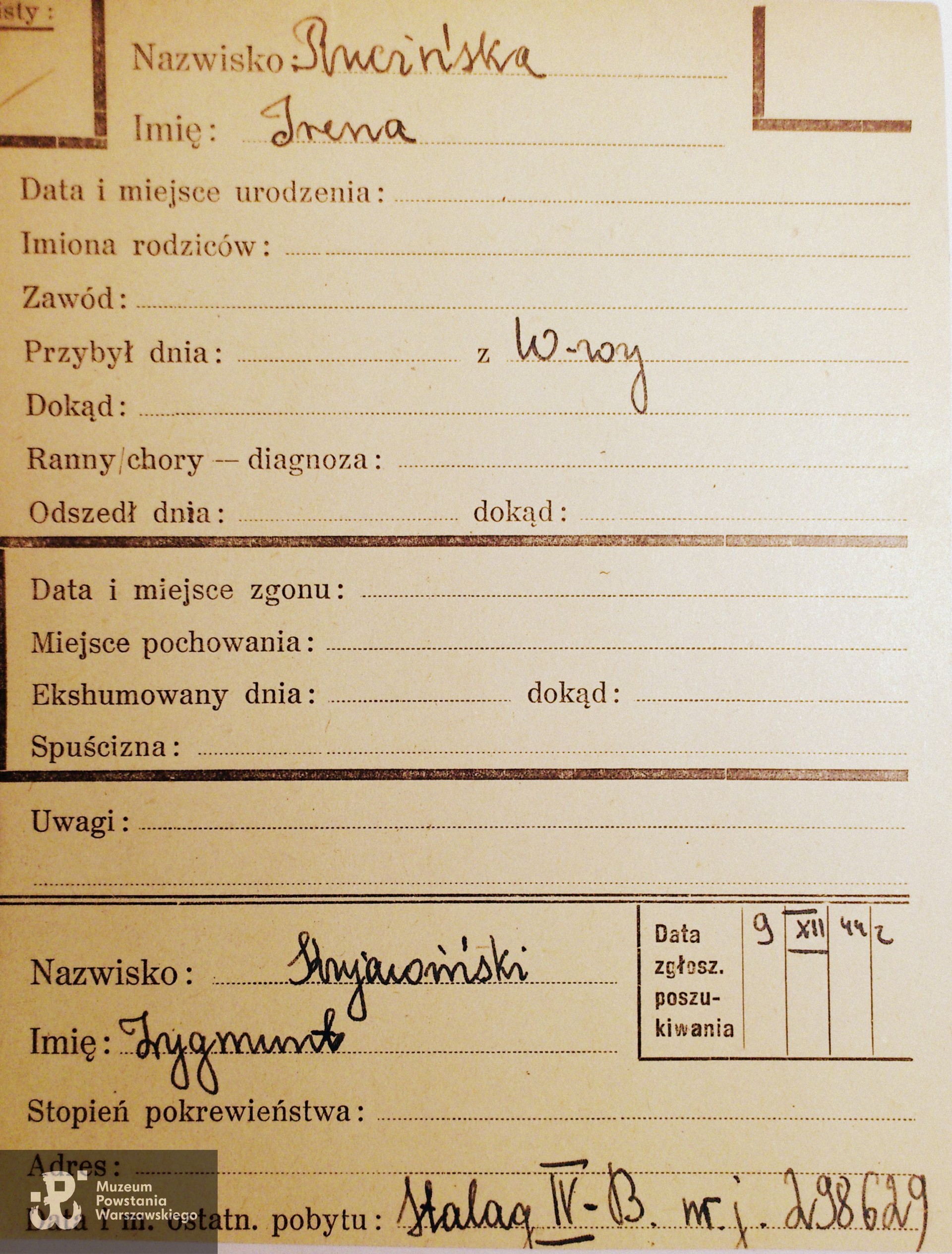 Polski Czerwony Krzyż - kartoteka poszukiwań