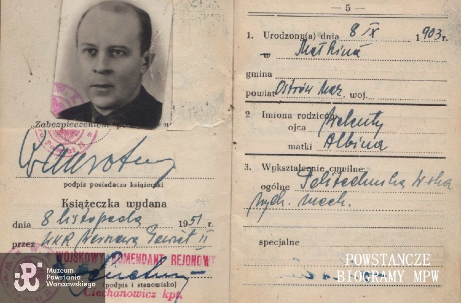 Książeczka wojskowa Wacława Zawrotnego z 1951 roku. Z archiwum rodzinnego